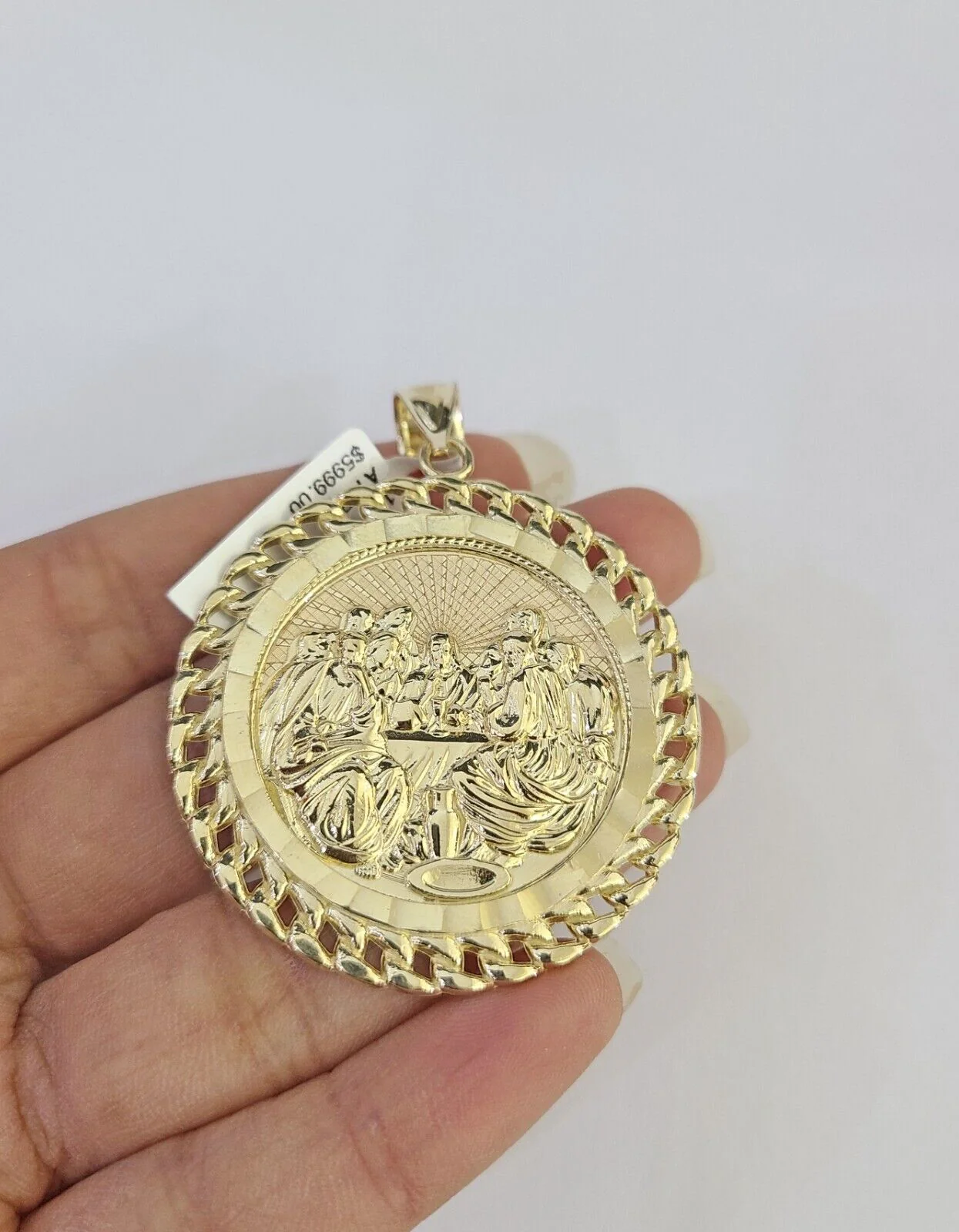 10k Last Supper Charm Pendant REAL 10Kt Religious Medallion Yellow Gold - Image 2