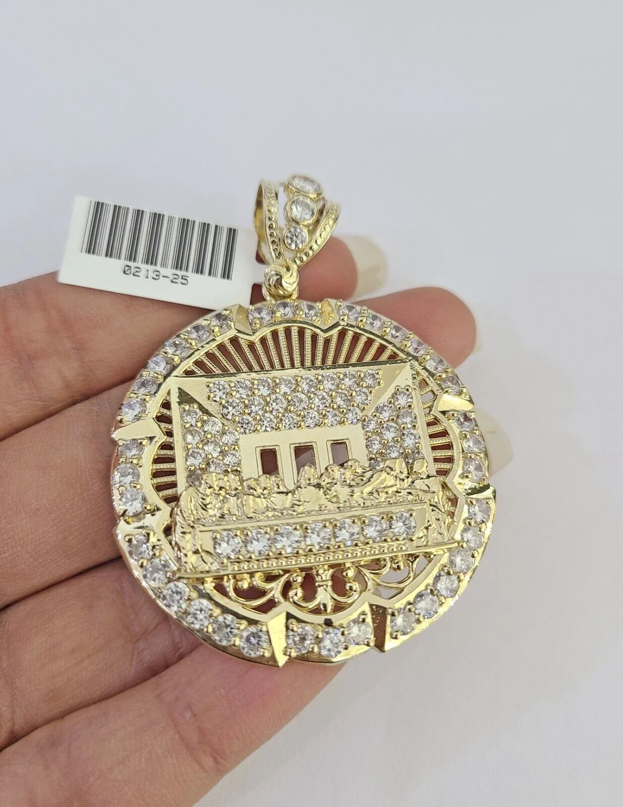 10k Last Supper Charm Pendant REAL 10Kt Religious Medallion Yellow Gold - Image 2