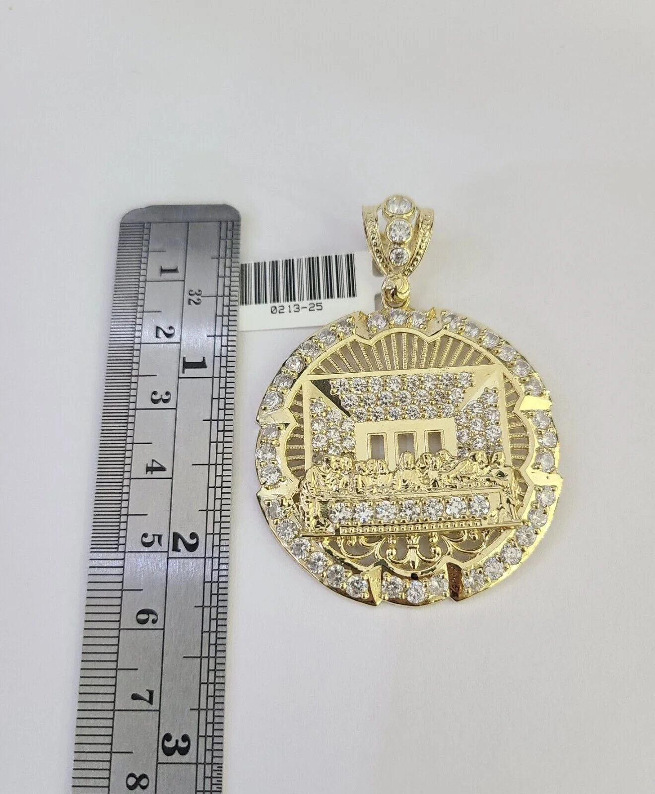 10k Last Supper Charm Pendant REAL 10Kt Religious Medallion Yellow Gold - Image 3