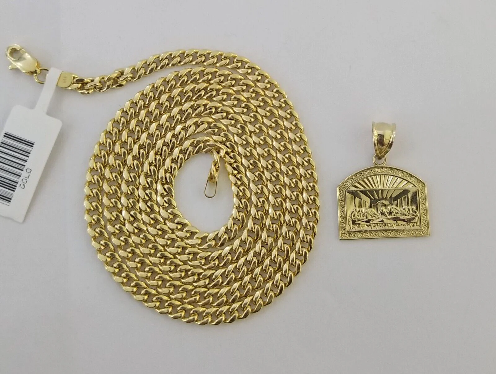 10k Last Supper Charm with Real Gold 4mm Miami Cuban Chain 24 inch Set - Image 3