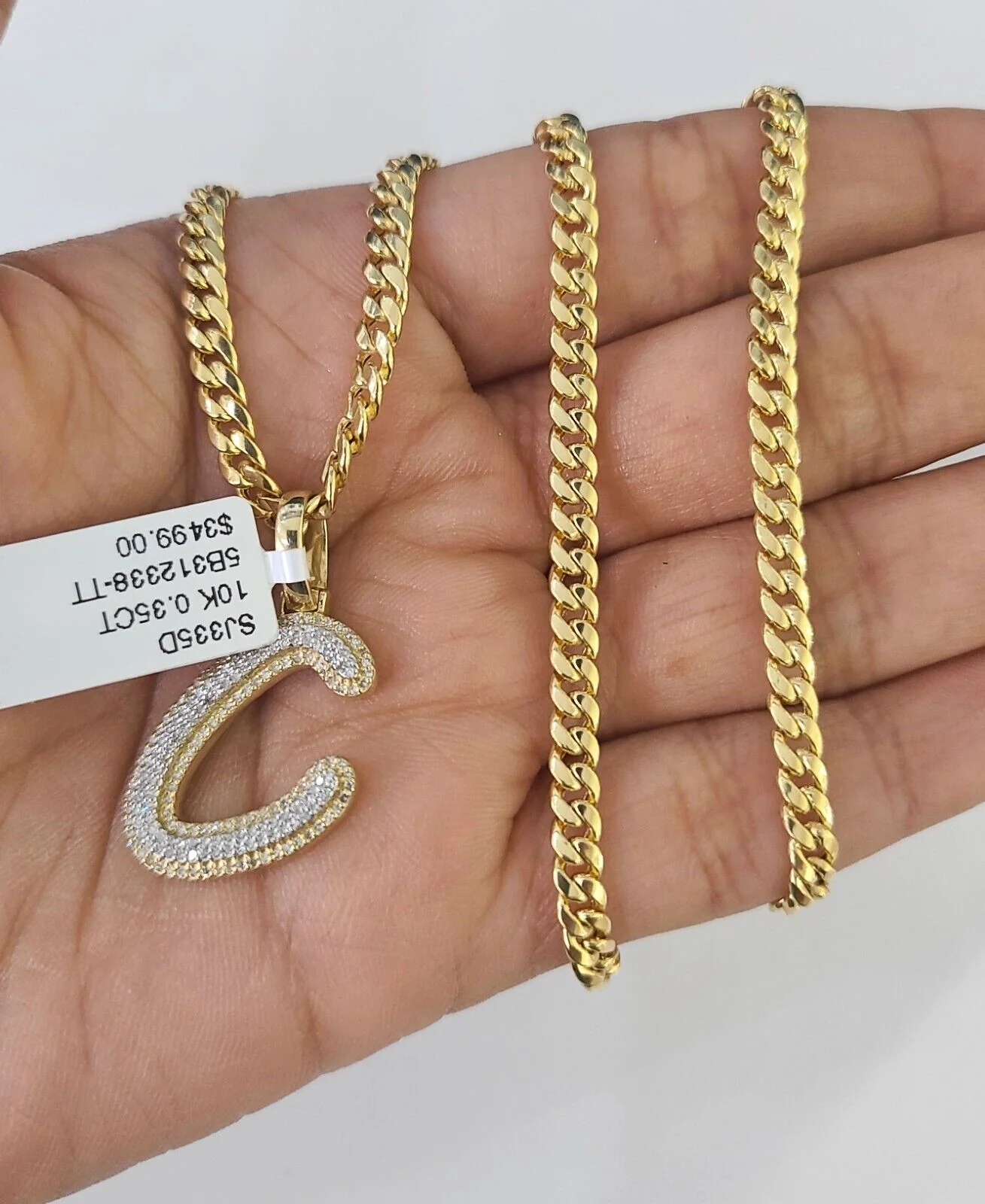 10k Miami Cuban Chain C Diamond Charm Set 4mm 18-26"Yellow Gold Necklace Pendant - Image 2