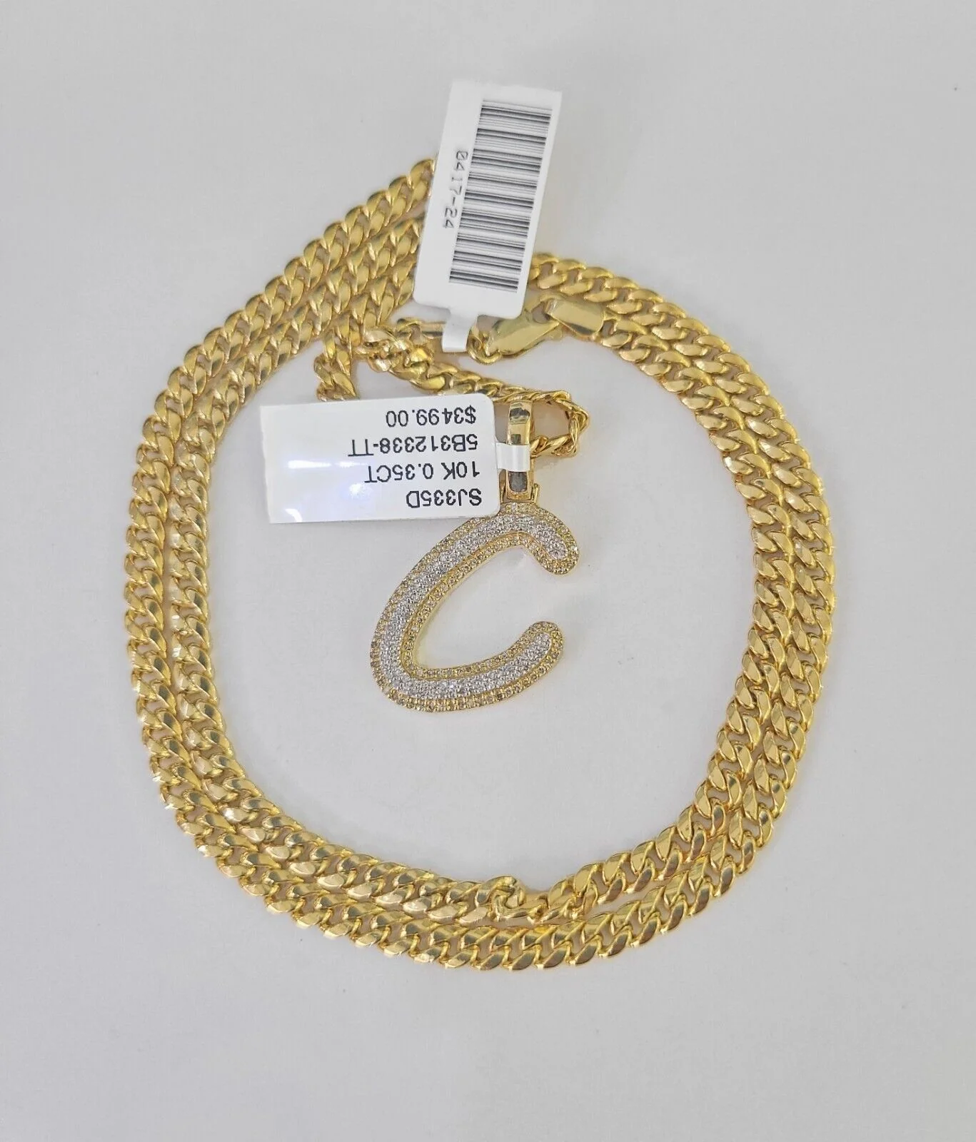 10k Miami Cuban Chain C Diamond Charm Set 4mm 18-26"Yellow Gold Necklace Pendant - Image 5
