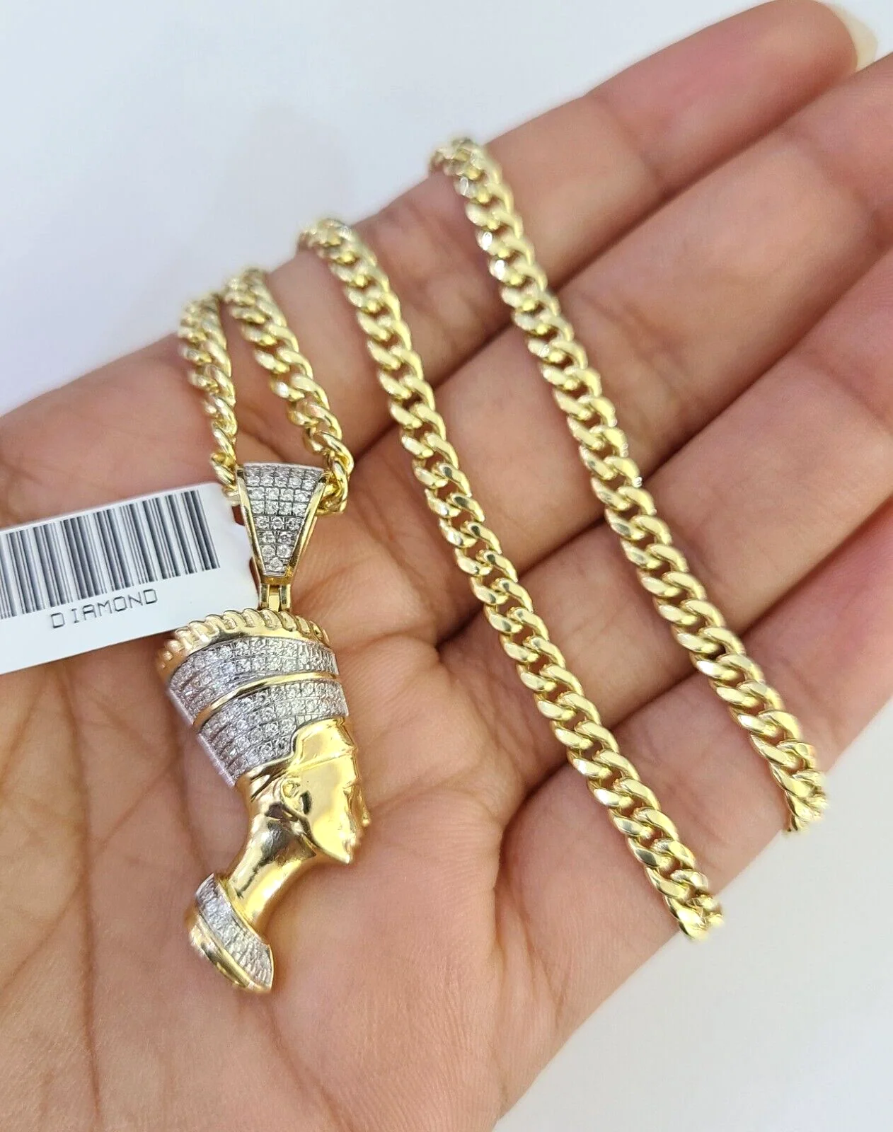 10k Miami Cuban Chain Diamond Egypt Queen Charm Set 4mm 18"-28" Necklace Gold - Image 3