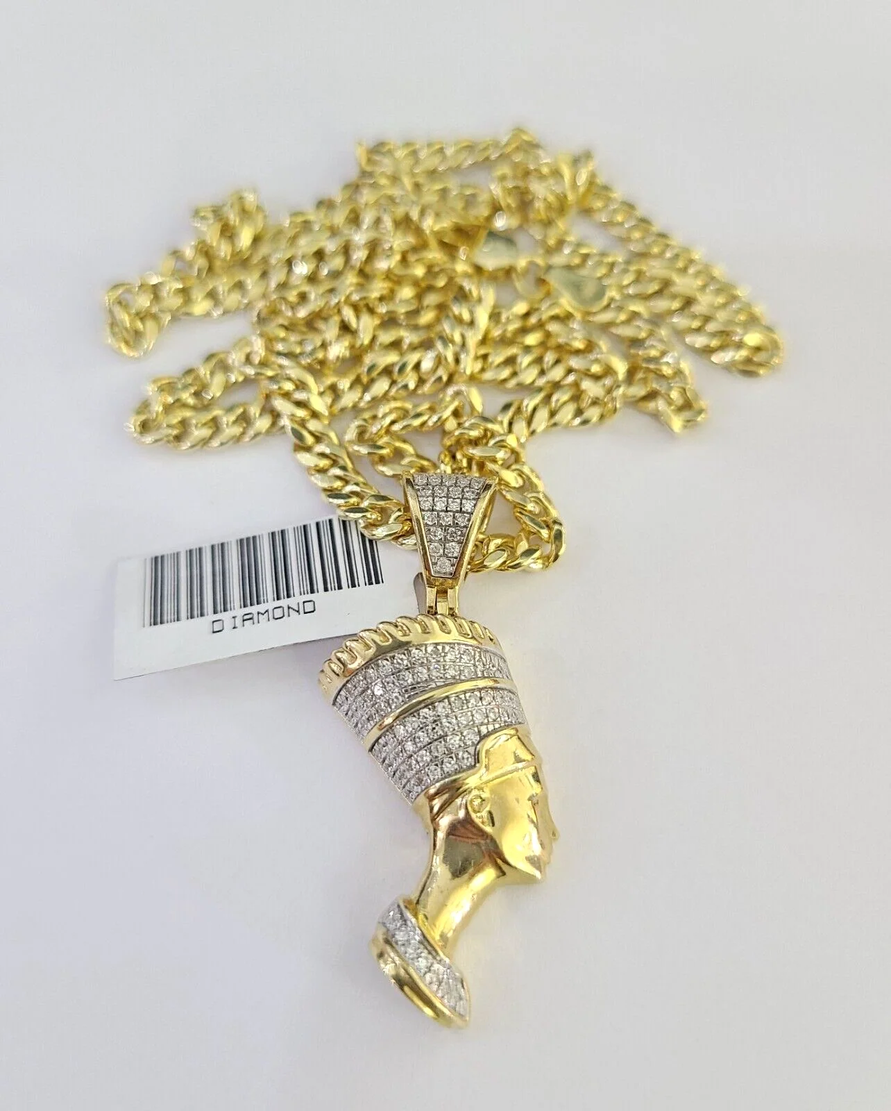 10k Miami Cuban Chain Diamond Egypt Queen Charm Set 4mm 18"-28" Necklace Gold - Image 4