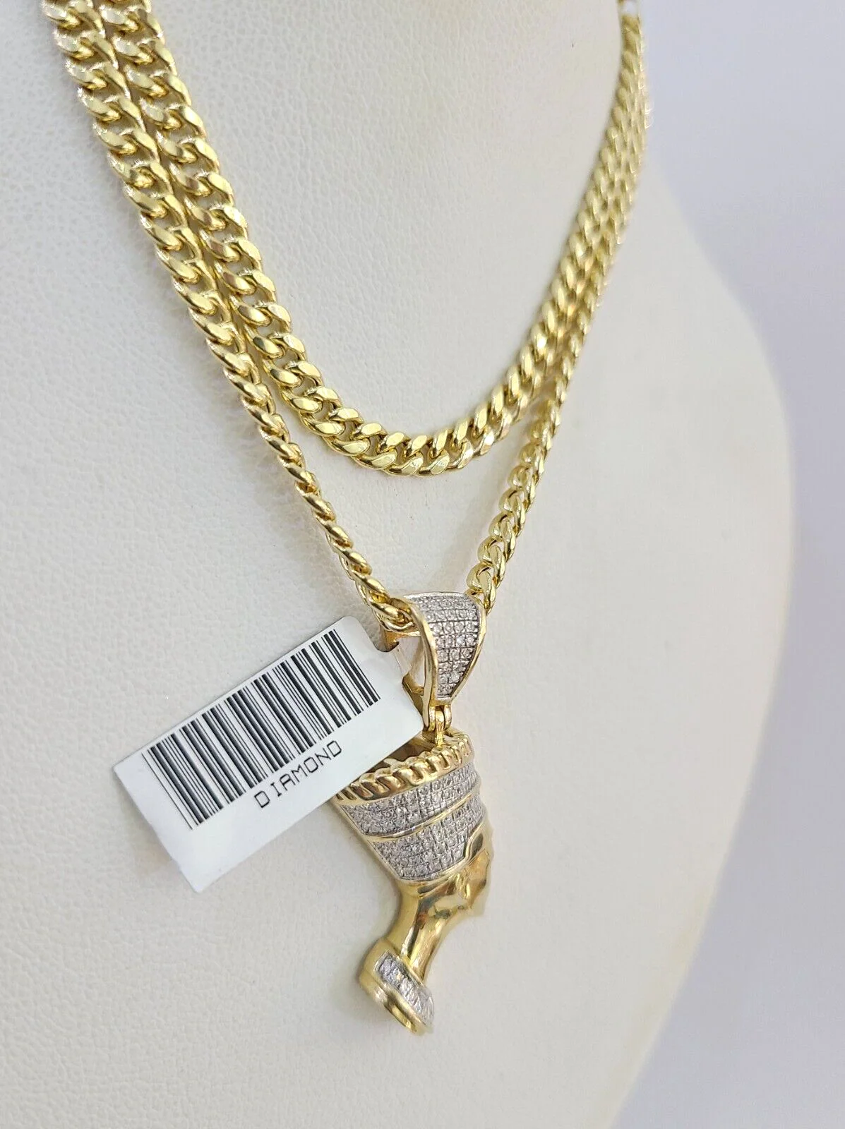 10k Miami Cuban Chain Diamond Egypt Queen Charm Set 4mm 18"-28" Necklace Gold - Image 5