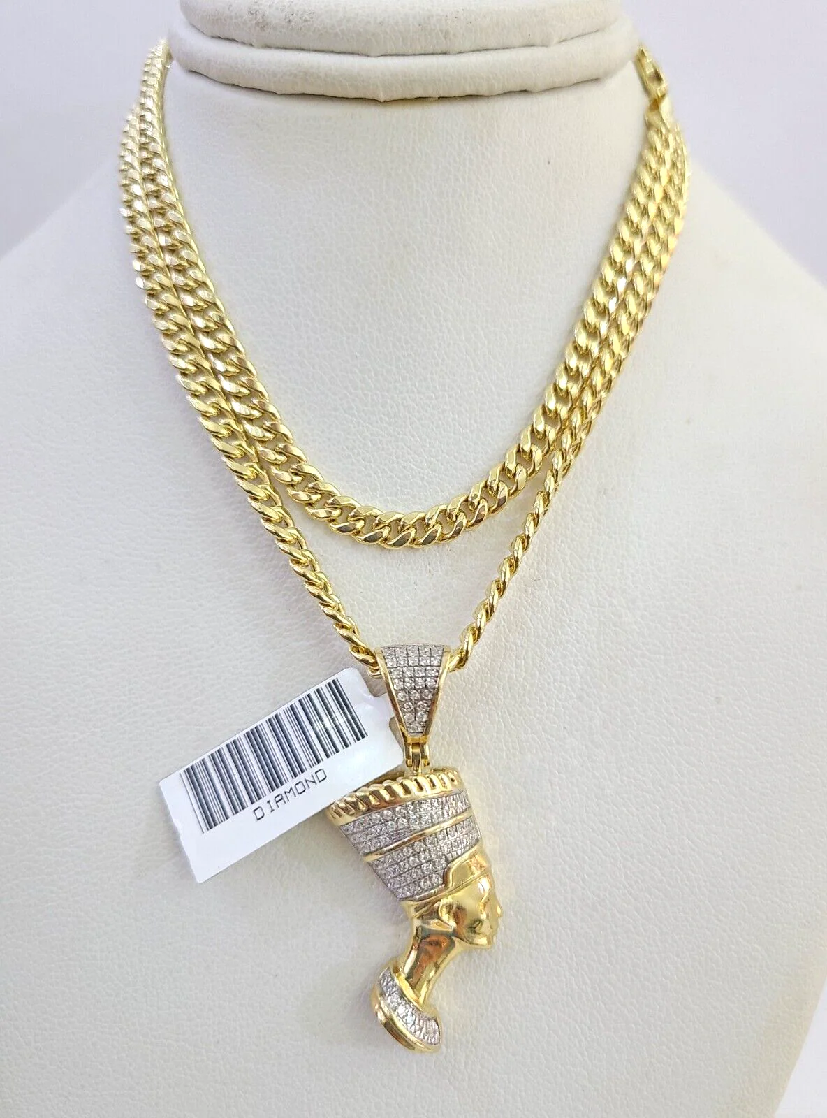 10k Miami Cuban Chain Diamond Egypt Queen Charm Set 4mm 18"-28" Necklace Gold - Image 6