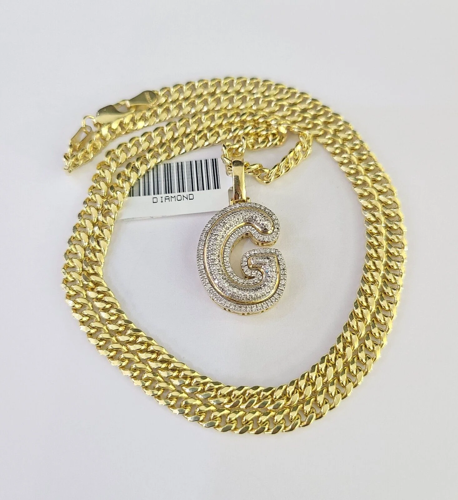 10k Miami Cuban Chain Diamond G Initial Charm Set 4mm 18"-28" Necklace Gold - Image 3