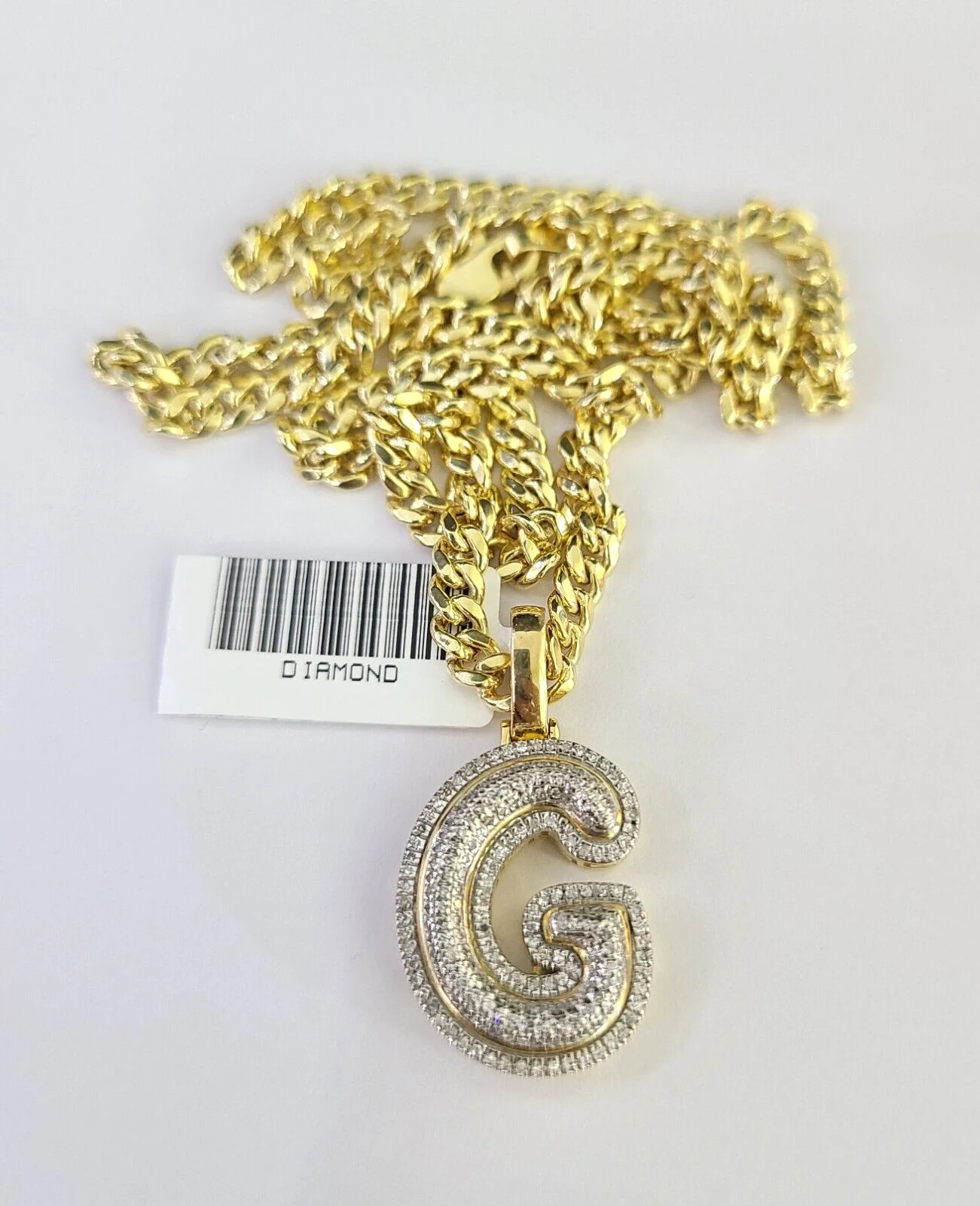 10k Miami Cuban Chain Diamond G Initial Charm Set 4mm 18"-28" Necklace Gold - Image 5