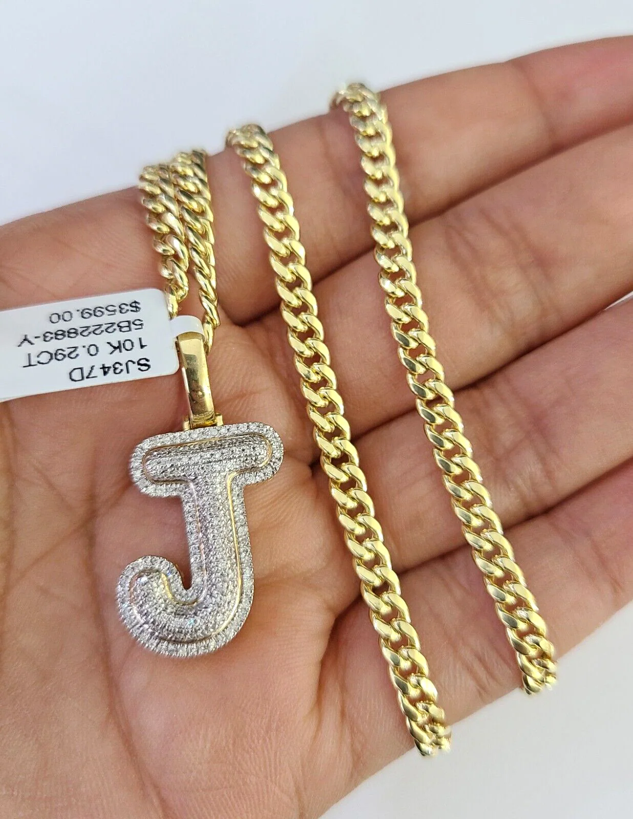 10k Miami Cuban Chain Diamond J Initial Charm Set 4mm 18"-28" Necklace Gold - Image 5