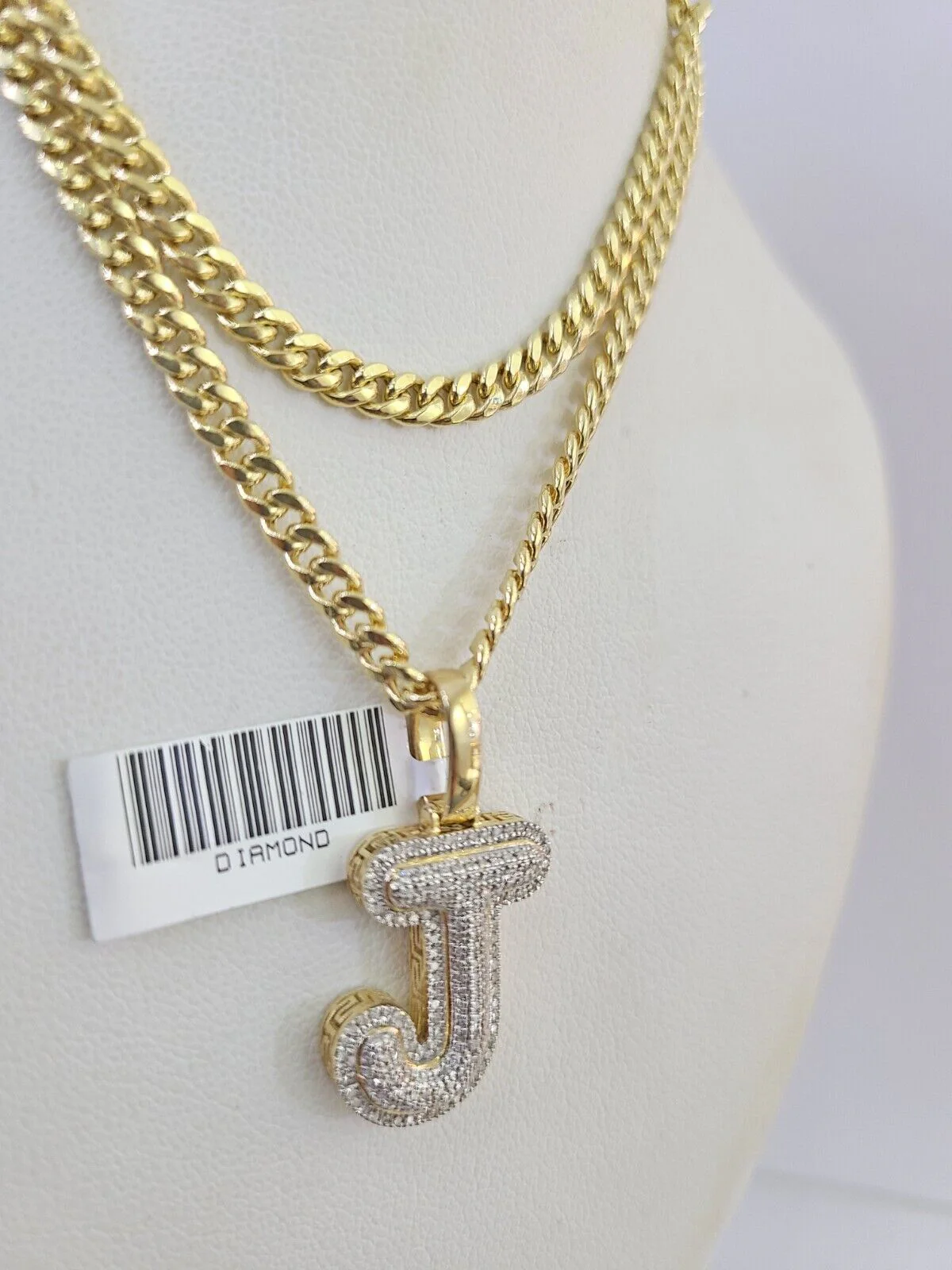 10k Miami Cuban Chain Diamond J Initial Charm Set 4mm 18"-28" Necklace Gold - Image 6