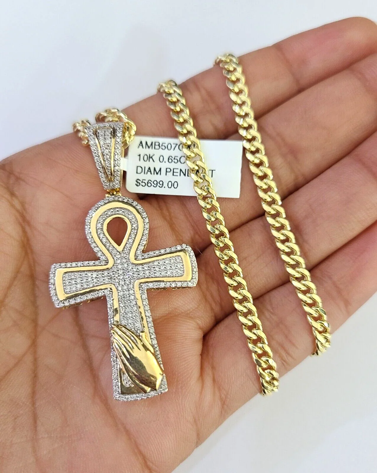 10k Miami Cuban Chain Diamond Jesus Cross Charm Set 4mm 18"-28" Necklace Gold - Image 3