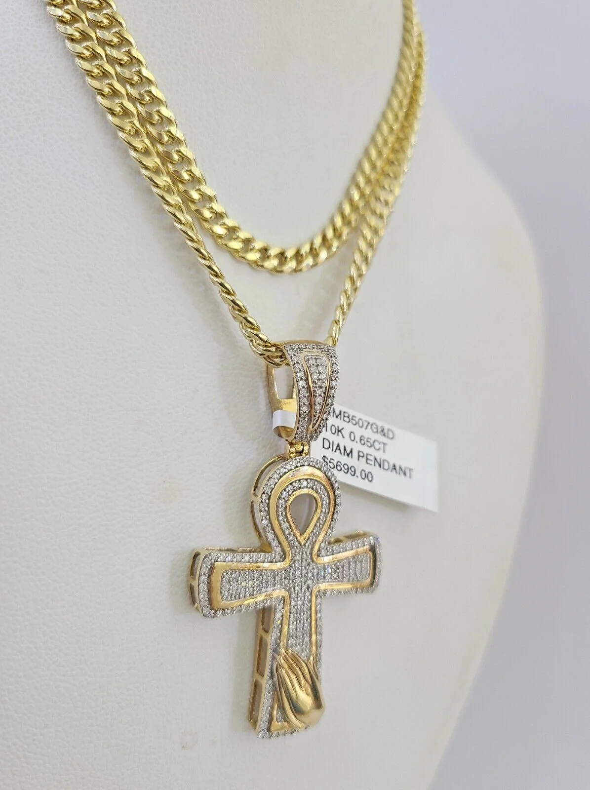 10k Miami Cuban Chain Diamond Jesus Cross Charm Set 4mm 18"-28" Necklace Gold - Image 5