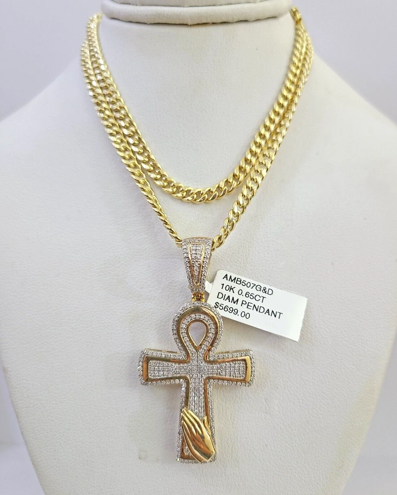 10k Miami Cuban Chain Diamond Jesus Cross Charm Set 4mm 18"-28" Necklace Gold - Image 6