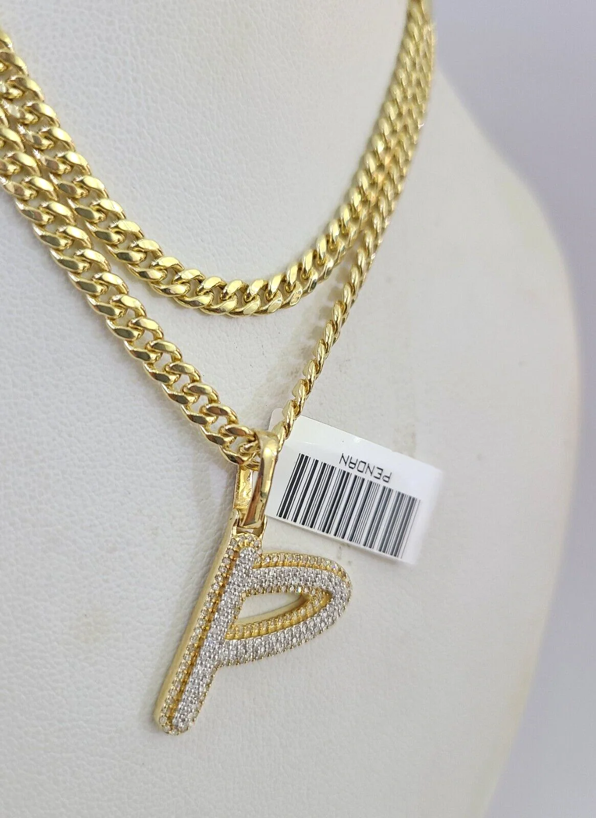 10k Miami Cuban Chain Diamond P Initial Charm Set 4mm 18"-28" Necklace Gold - Image 5