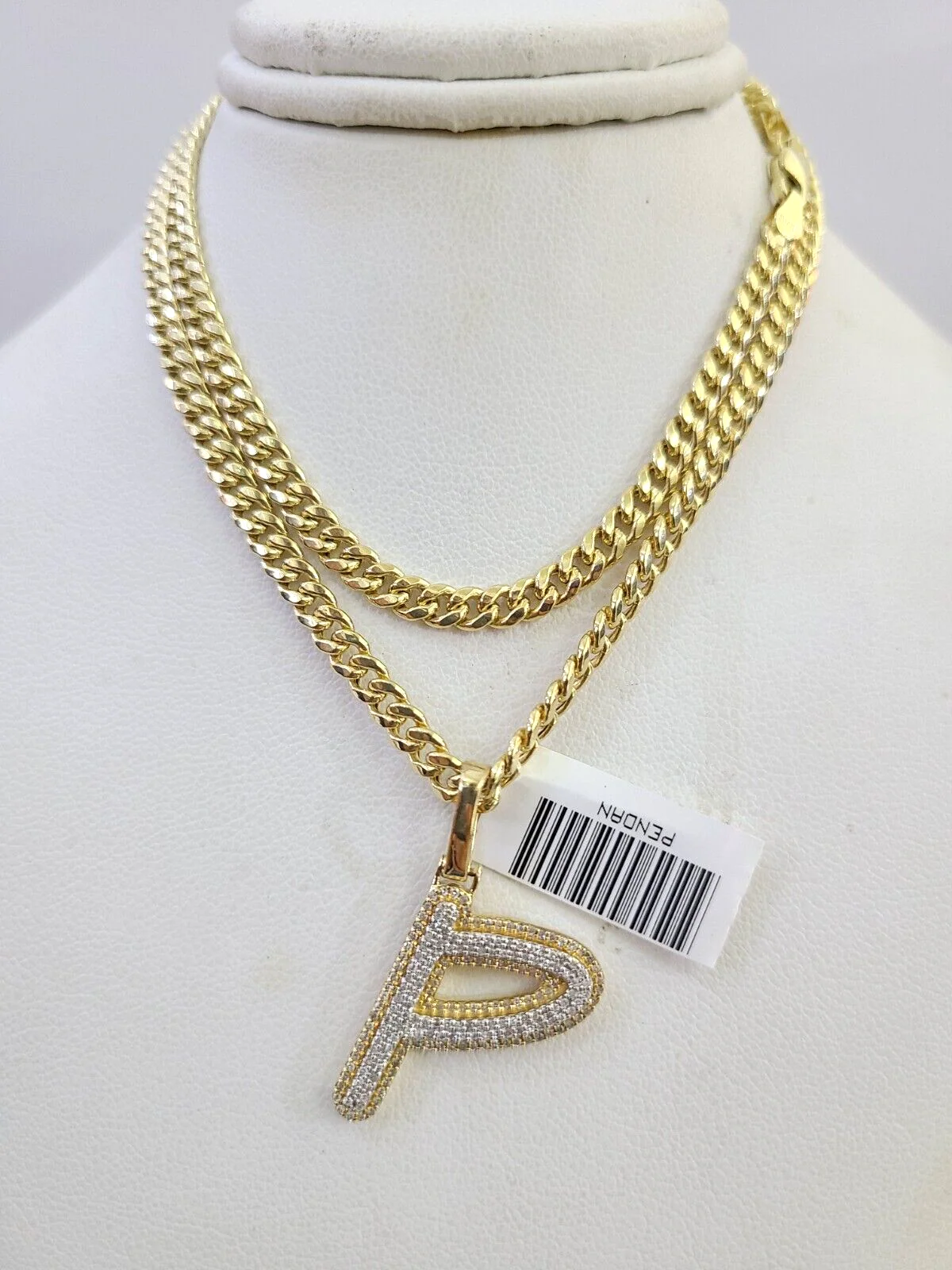 10k Miami Cuban Chain Diamond P Initial Charm Set 4mm 18"-28" Necklace Gold - Image 6