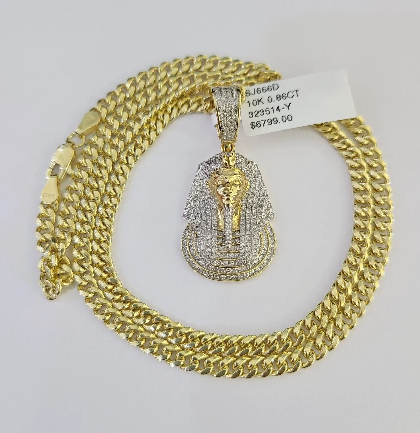10k Miami Cuban Chain Diamond Pharaoh Charm Set 4mm 18"-28" Necklace Gold - Image 3