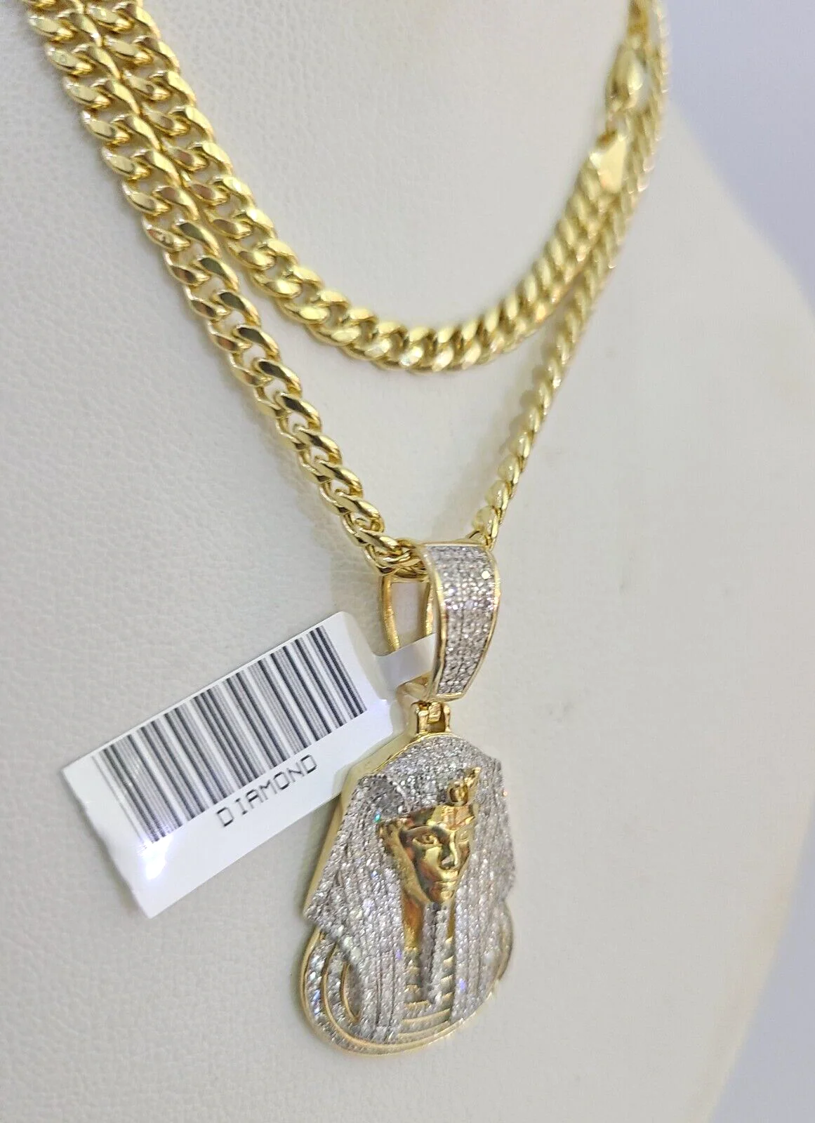 10k Miami Cuban Chain Diamond Pharaoh Charm Set 4mm 18"-28" Necklace Gold - Image 5