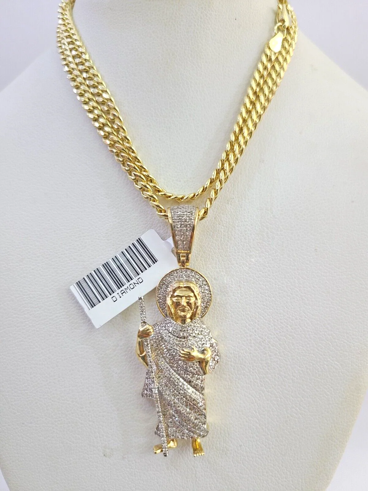 10k Miami Cuban Chain Diamond Saint Jude Charm Set 4mm 18"-28" Necklace Gold - Image 2