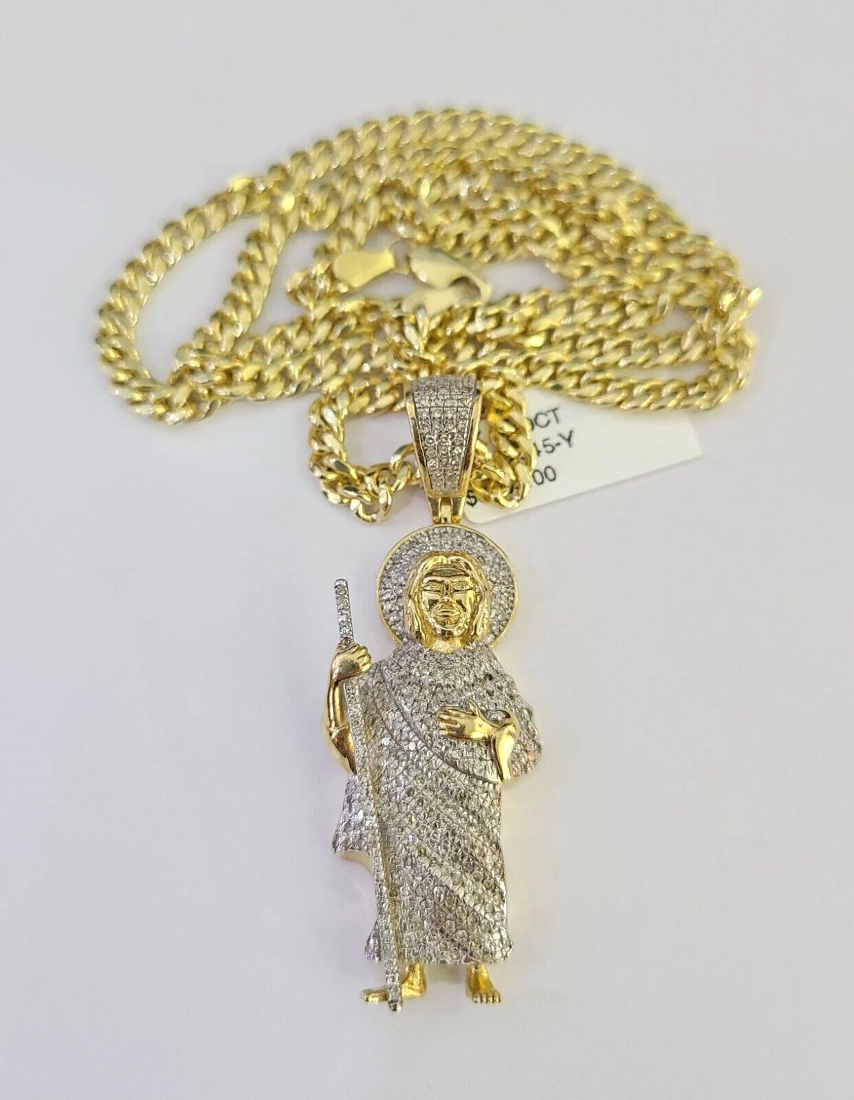 10k Miami Cuban Chain Diamond Saint Jude Charm Set 4mm 18"-28" Necklace Gold - Image 5