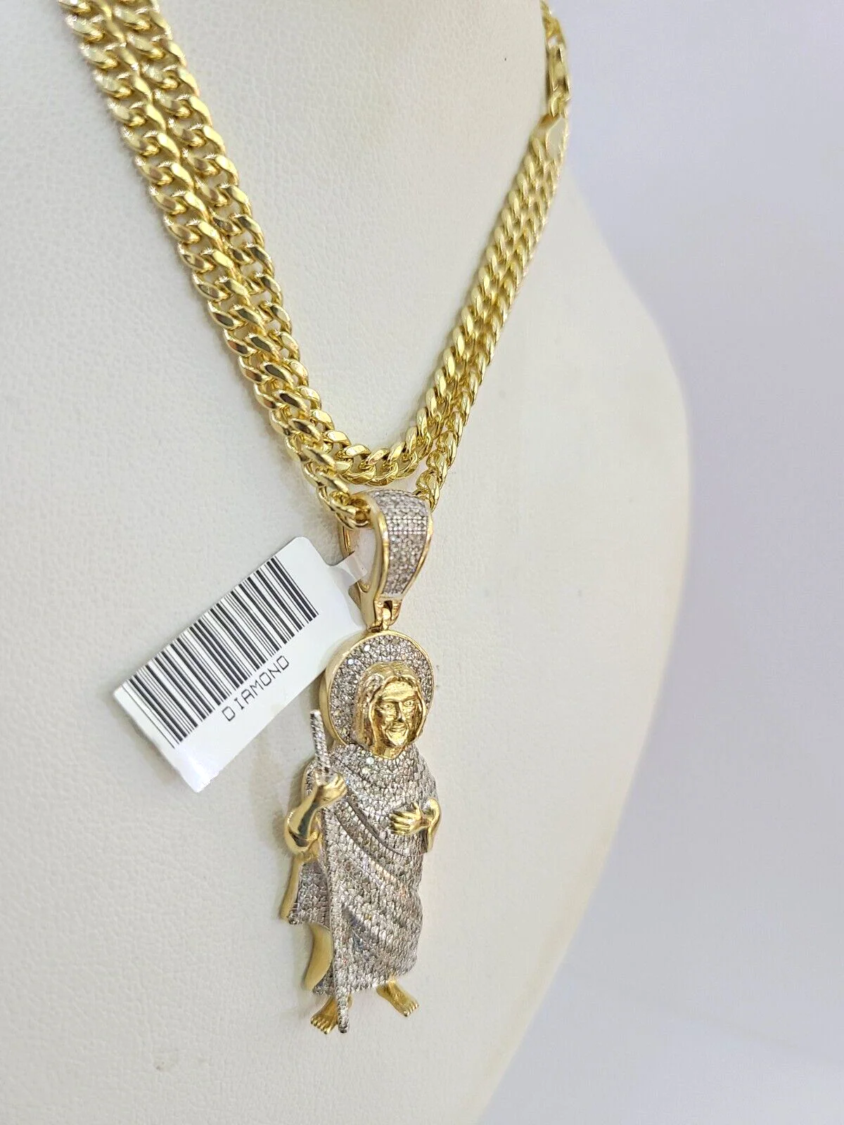 10k Miami Cuban Chain Diamond Saint Jude Charm Set 4mm 18"-28" Necklace Gold - Image 6