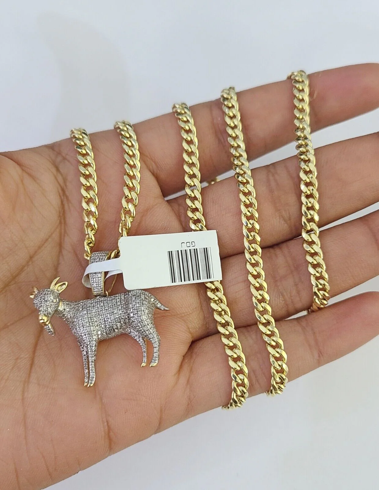 10k Miami Cuban Chain Goat Charm Set 4.5mm 20"-28" Necklace Pendant Gold