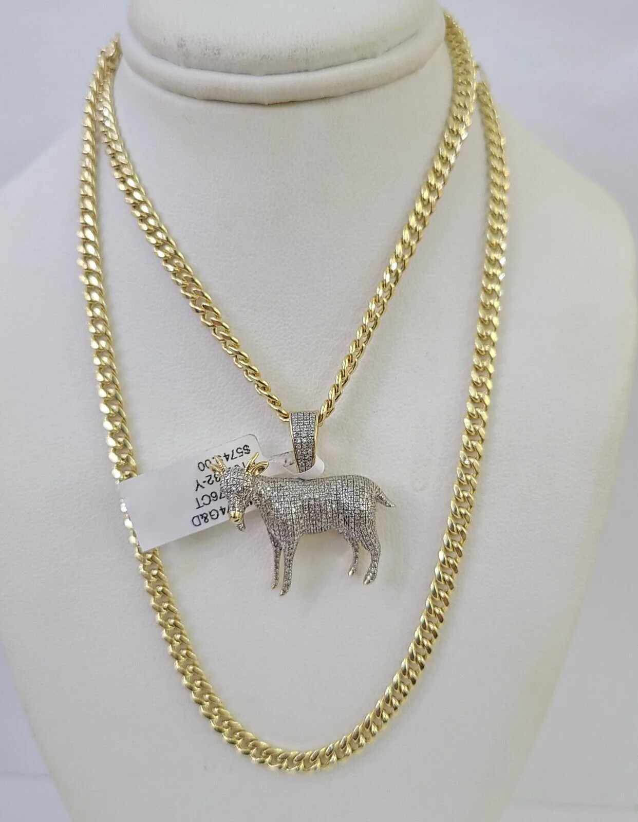 10k Miami Cuban Chain Goat Charm Set 4.5mm 20"-28" Necklace Pendant Gold - Image 2