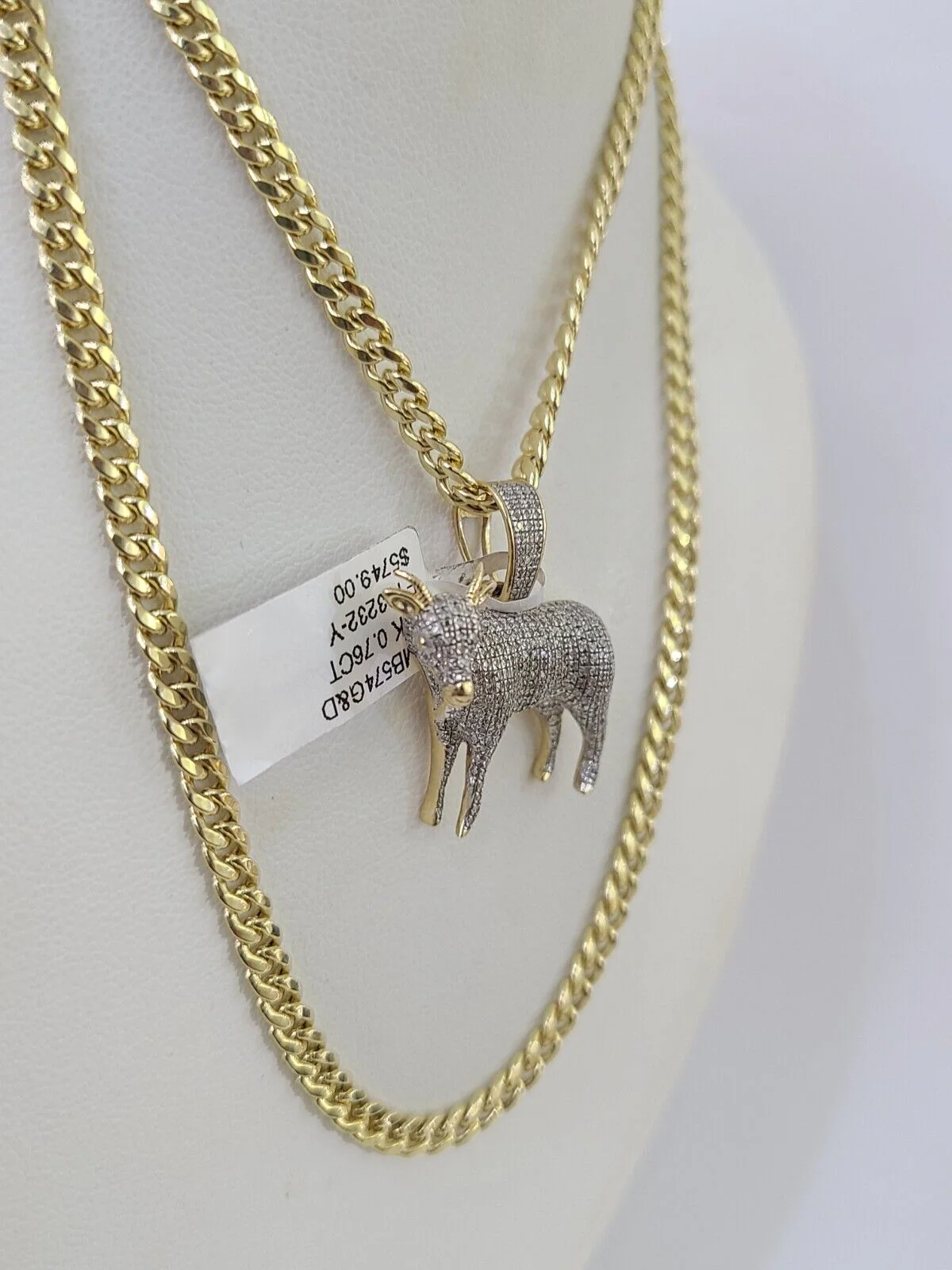 10k Miami Cuban Chain Goat Charm Set 4.5mm 20"-28" Necklace Pendant Gold - Image 3
