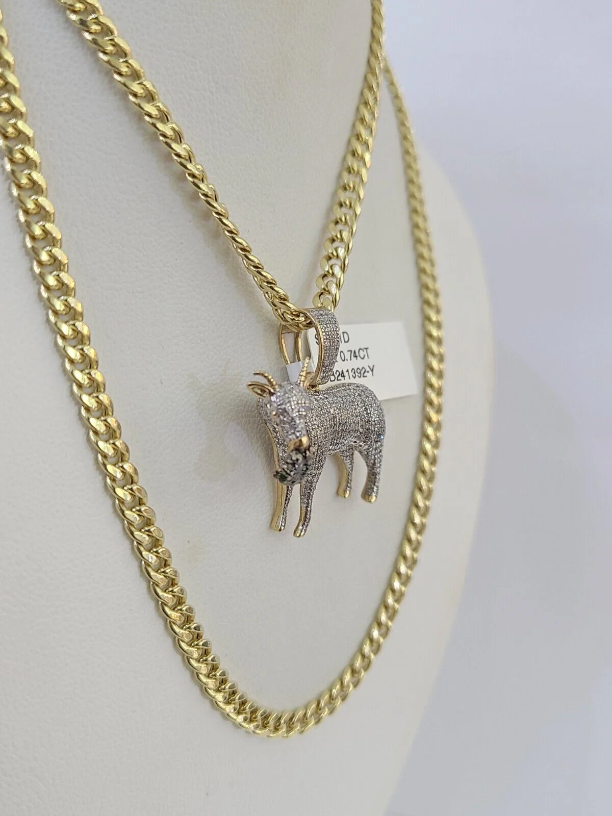 10k Miami Cuban Chain Goat Money Charm Diamond Set 4.5mm 20"-28" Necklace Gold - Image 2