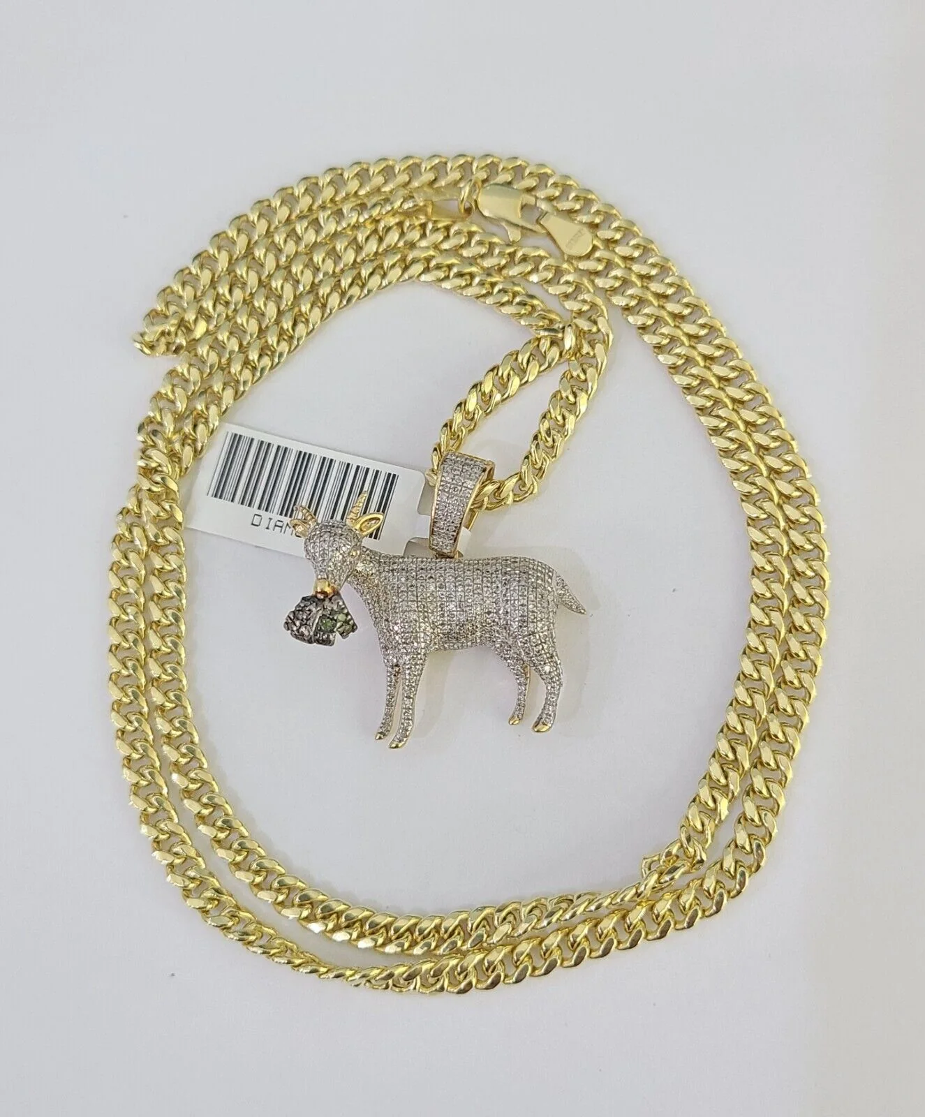 10k Miami Cuban Chain Goat Money Charm Diamond Set 4.5mm 20"-28" Necklace Gold - Image 3
