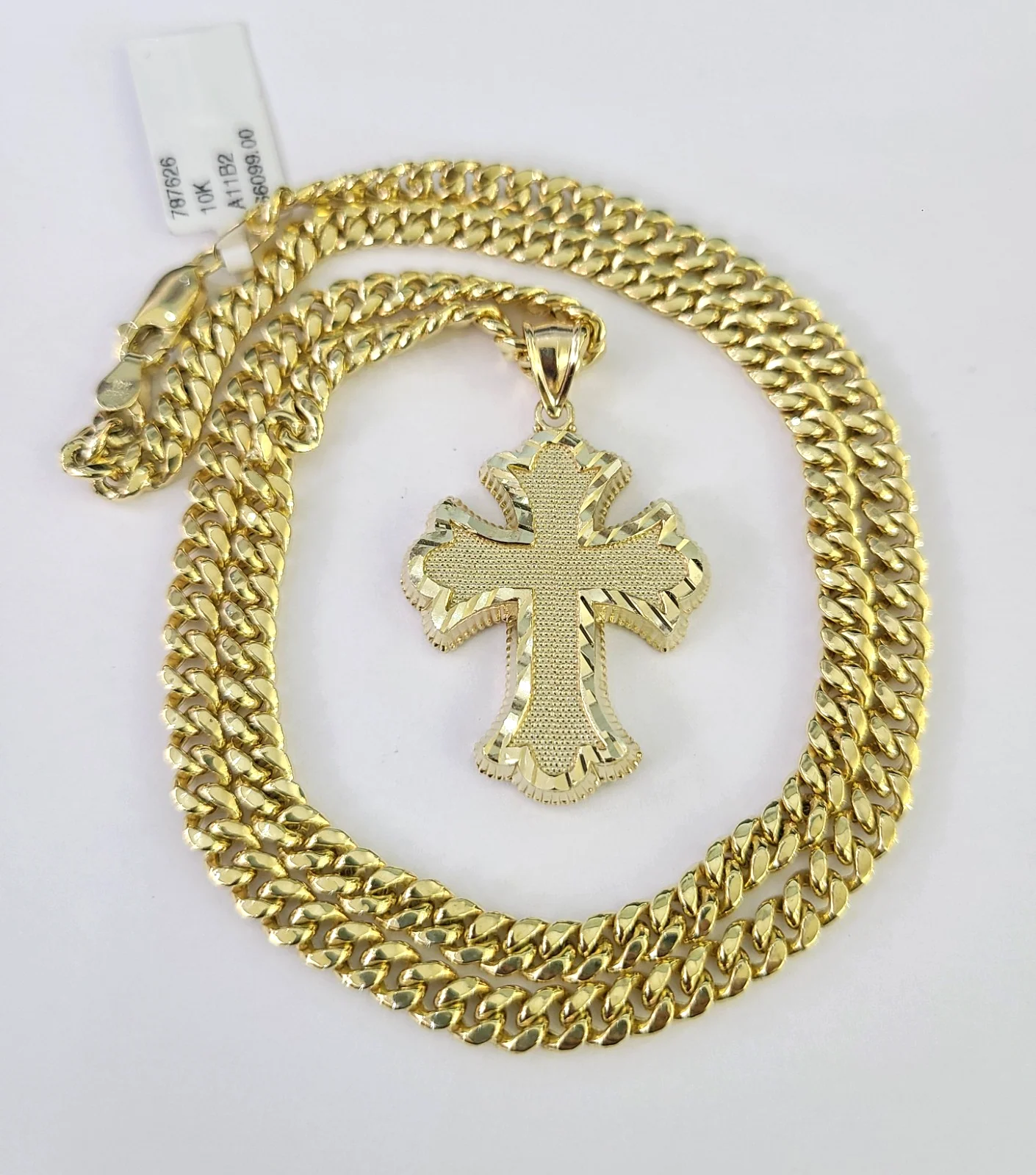 10k Miami Cuban Chain Jesus Cross Charm Pendant Set 5mm 18"28" Necklace Gold - Image 4
