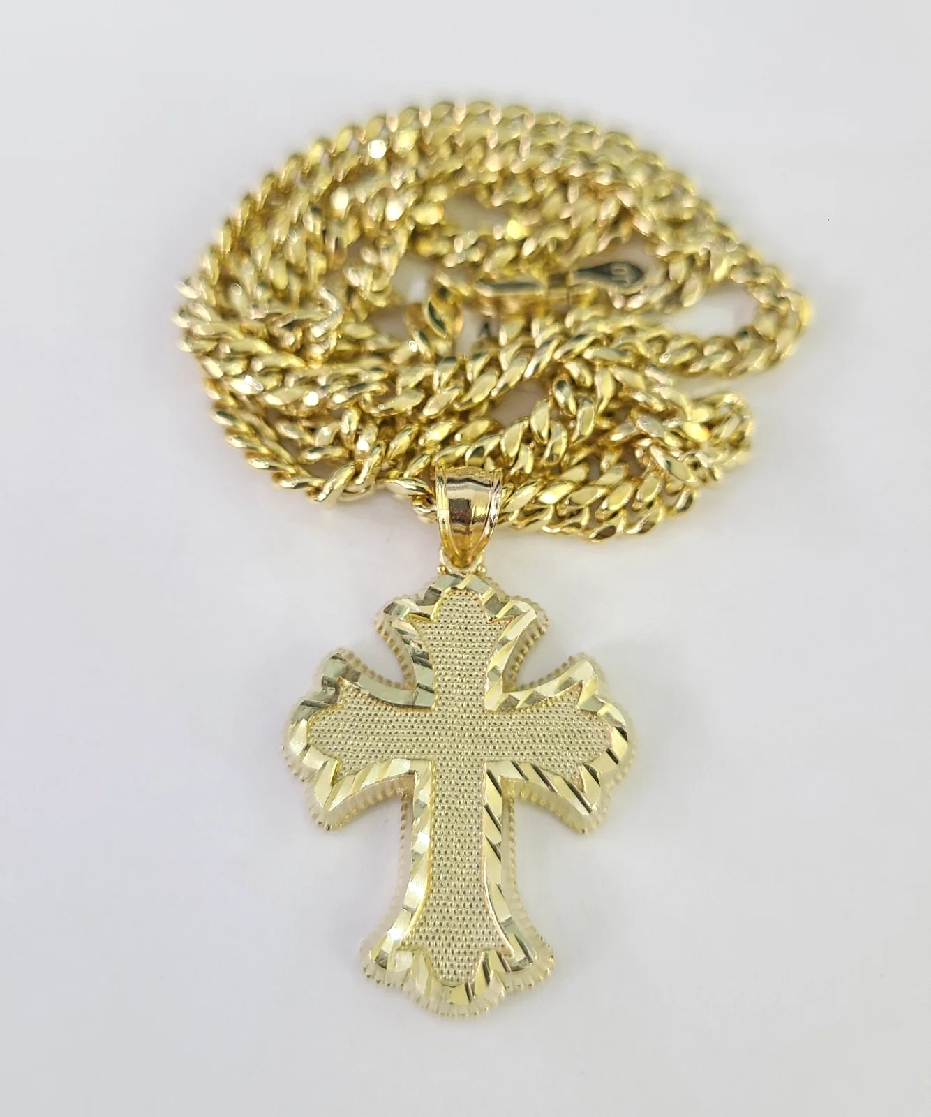 10k Miami Cuban Chain Jesus Cross Charm Pendant Set 5mm 18"28" Necklace Gold - Image 6