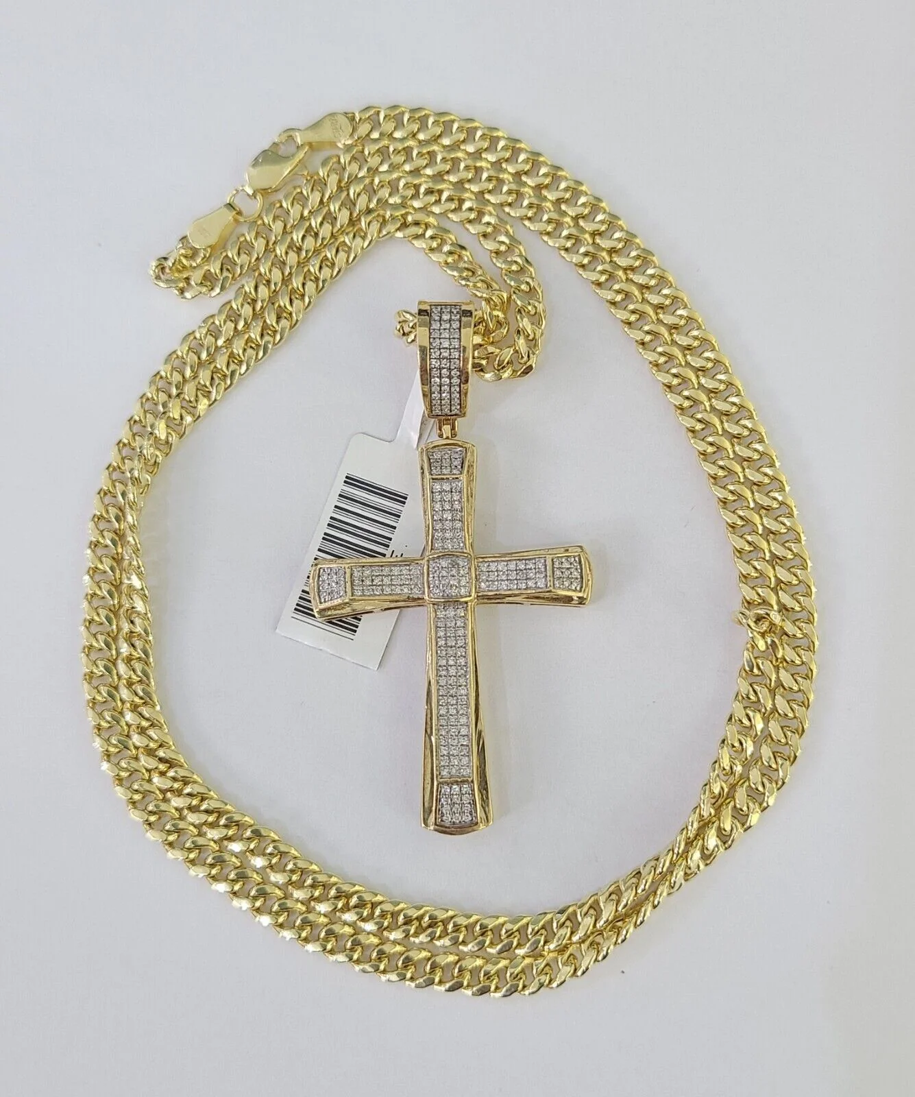 10k Miami Cuban Chain Jesus Cross Charm Set 4.5mm 20"-28" Necklace Pendant Gold - Image 2