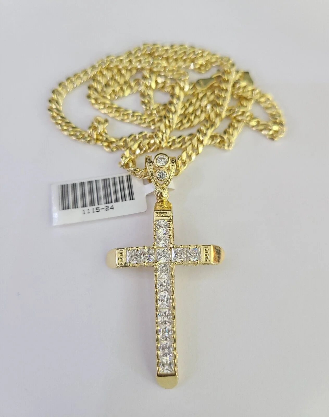 10k Miami Cuban Chain Jesus Cross Charm Set 4mm 18"-28" Necklace Yellow Gold - Image 3