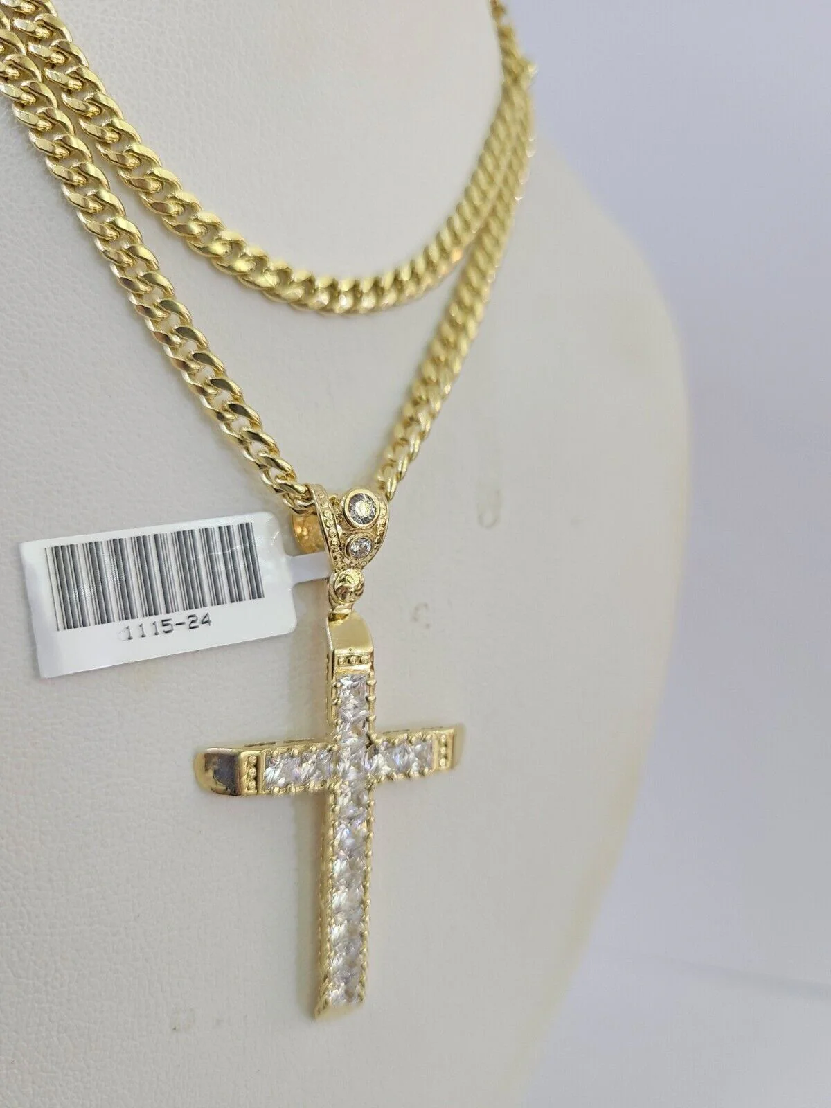 10k Miami Cuban Chain Jesus Cross Charm Set 4mm 18"-28" Necklace Yellow Gold - Image 5
