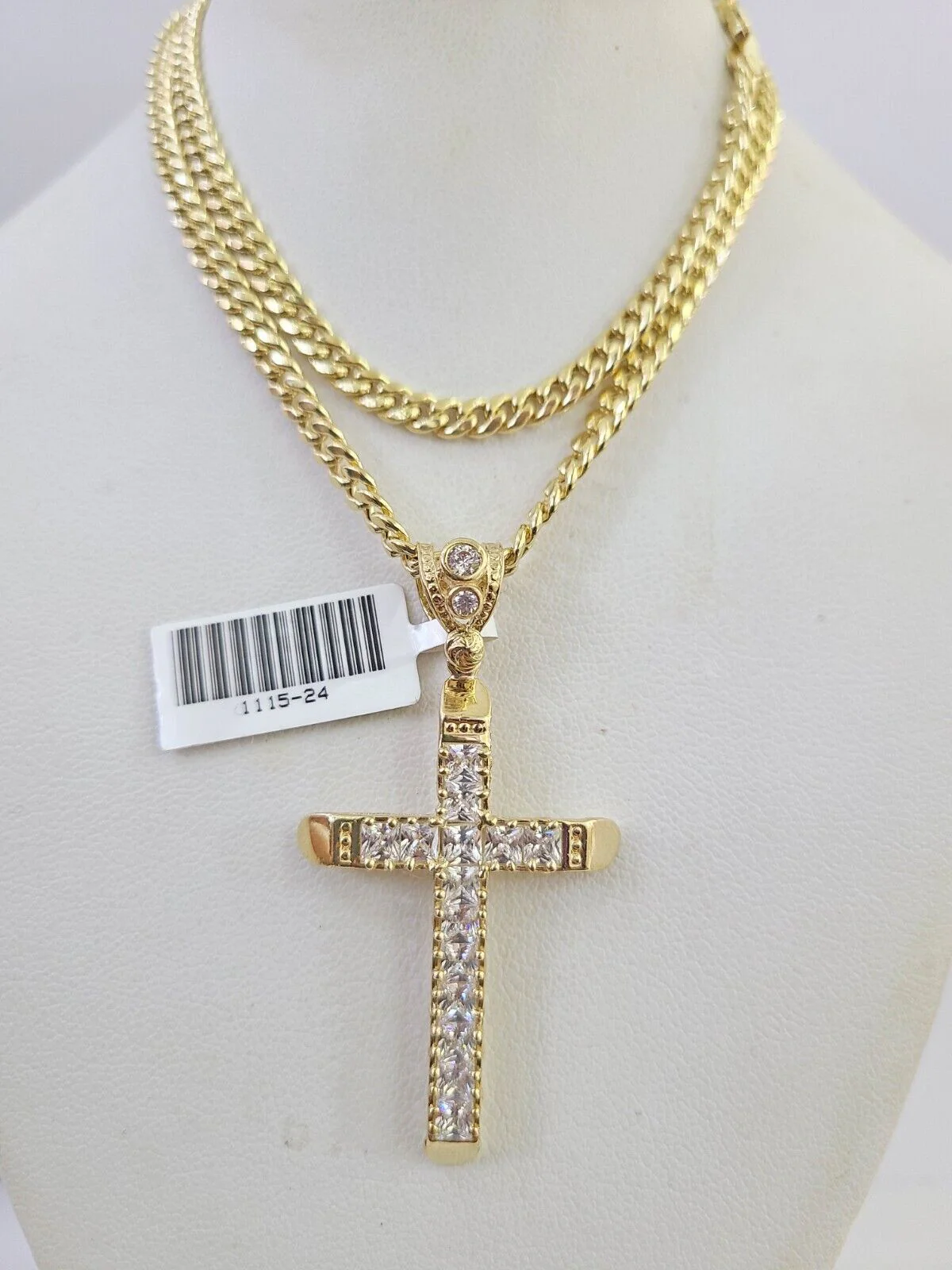 10k Miami Cuban Chain Jesus Cross Charm Set 4mm 18"-28" Necklace Yellow Gold - Image 6
