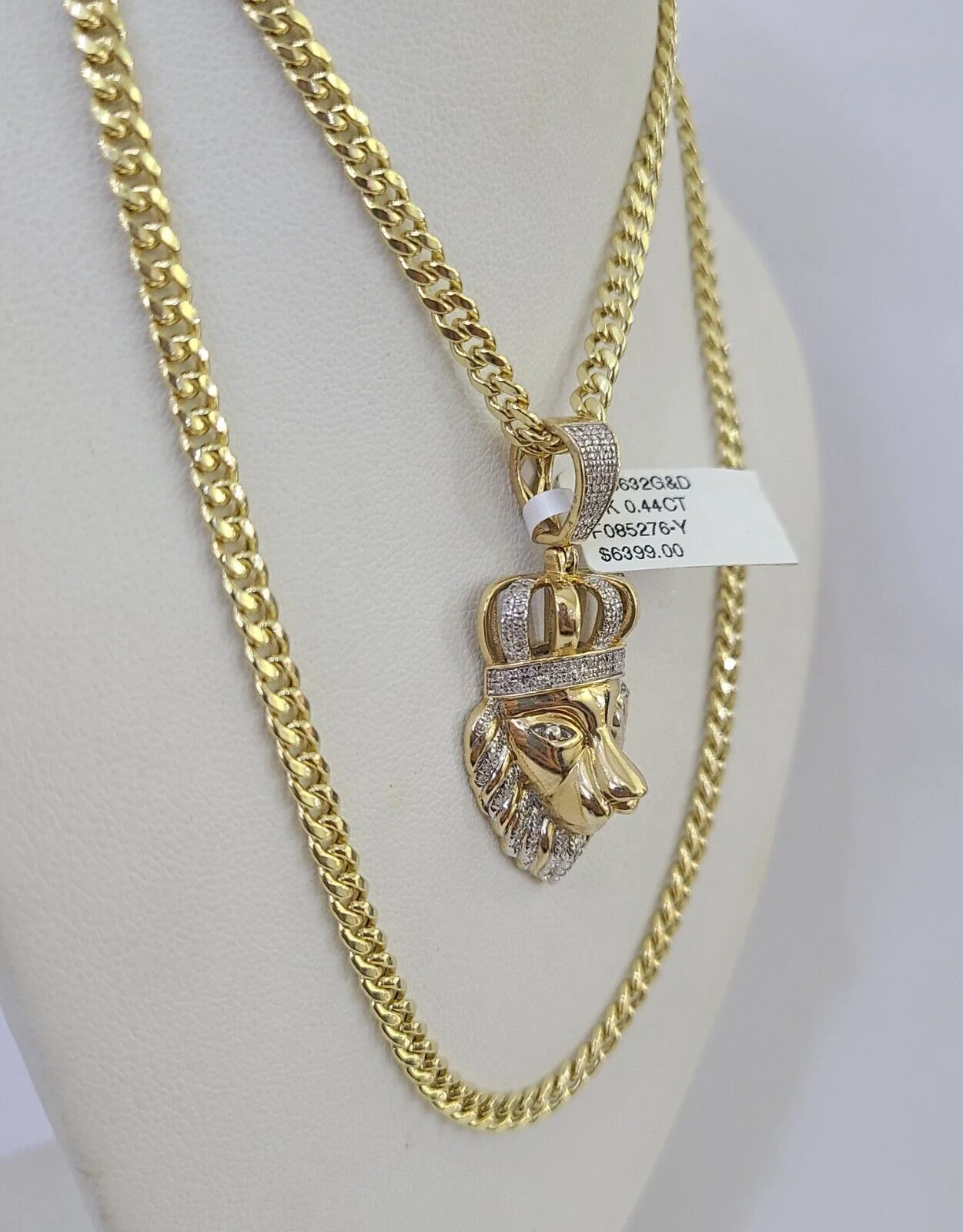 10k Miami Cuban Chain Lion Charm Diamond Set 4.5mm 20"-28" Necklace Gold - Image 2