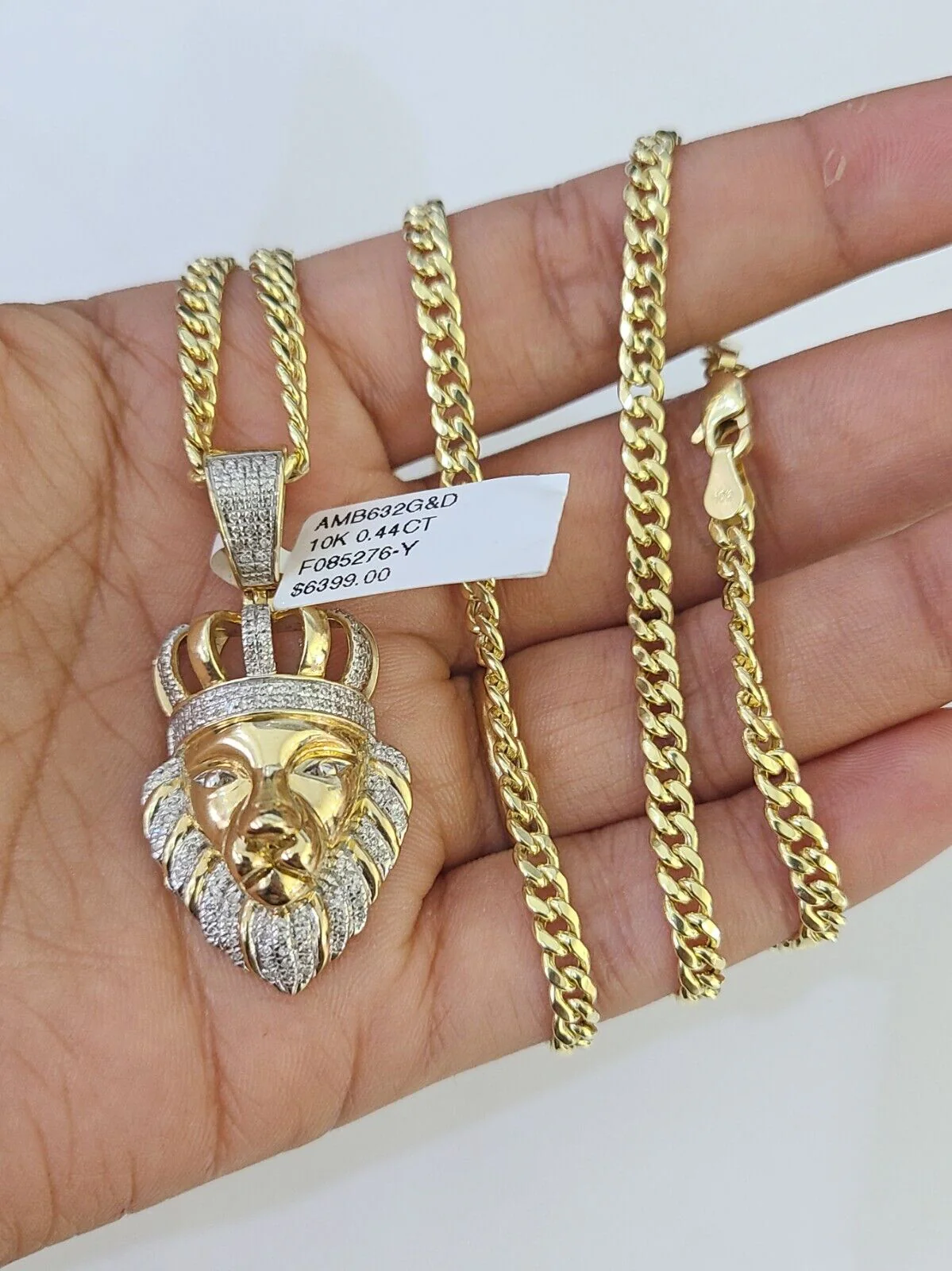 10k Miami Cuban Chain Lion Charm Diamond Set 4.5mm 20"-28" Necklace Gold - Image 3