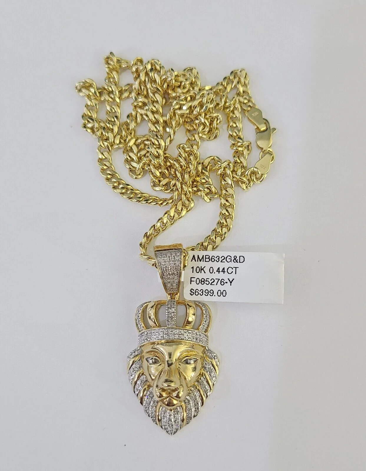10k Miami Cuban Chain Lion Charm Diamond Set 4.5mm 20"-28" Necklace Gold - Image 4
