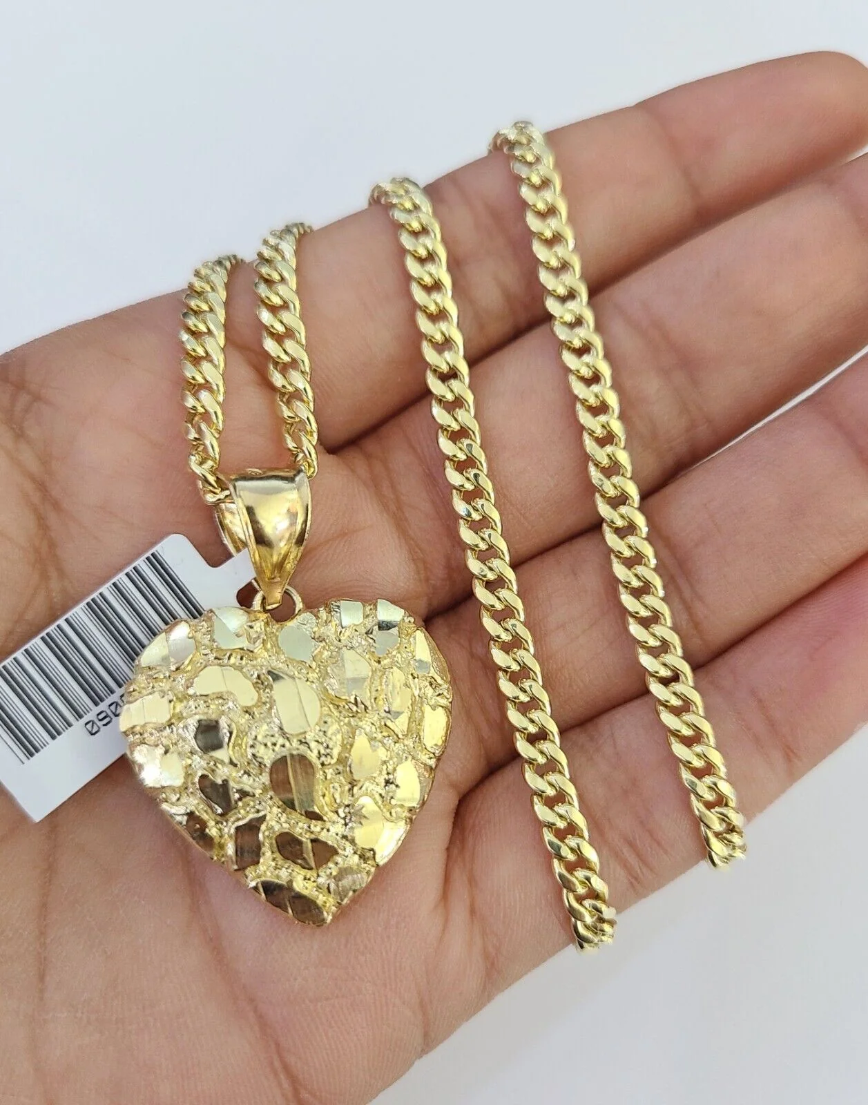 10k Miami Cuban Chain Nugget Heart Charm Set 4mm 18"-28" Necklace Yellow Gold - Image 4