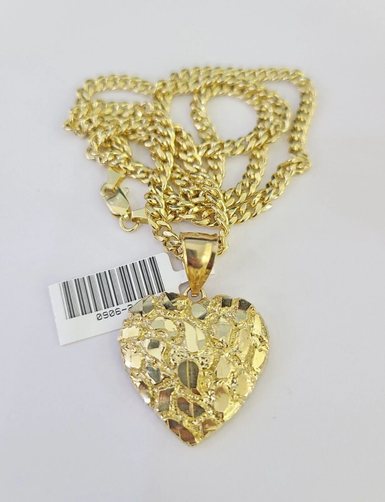 10k Miami Cuban Chain Nugget Heart Charm Set 4mm 18"-28" Necklace Yellow Gold - Image 5