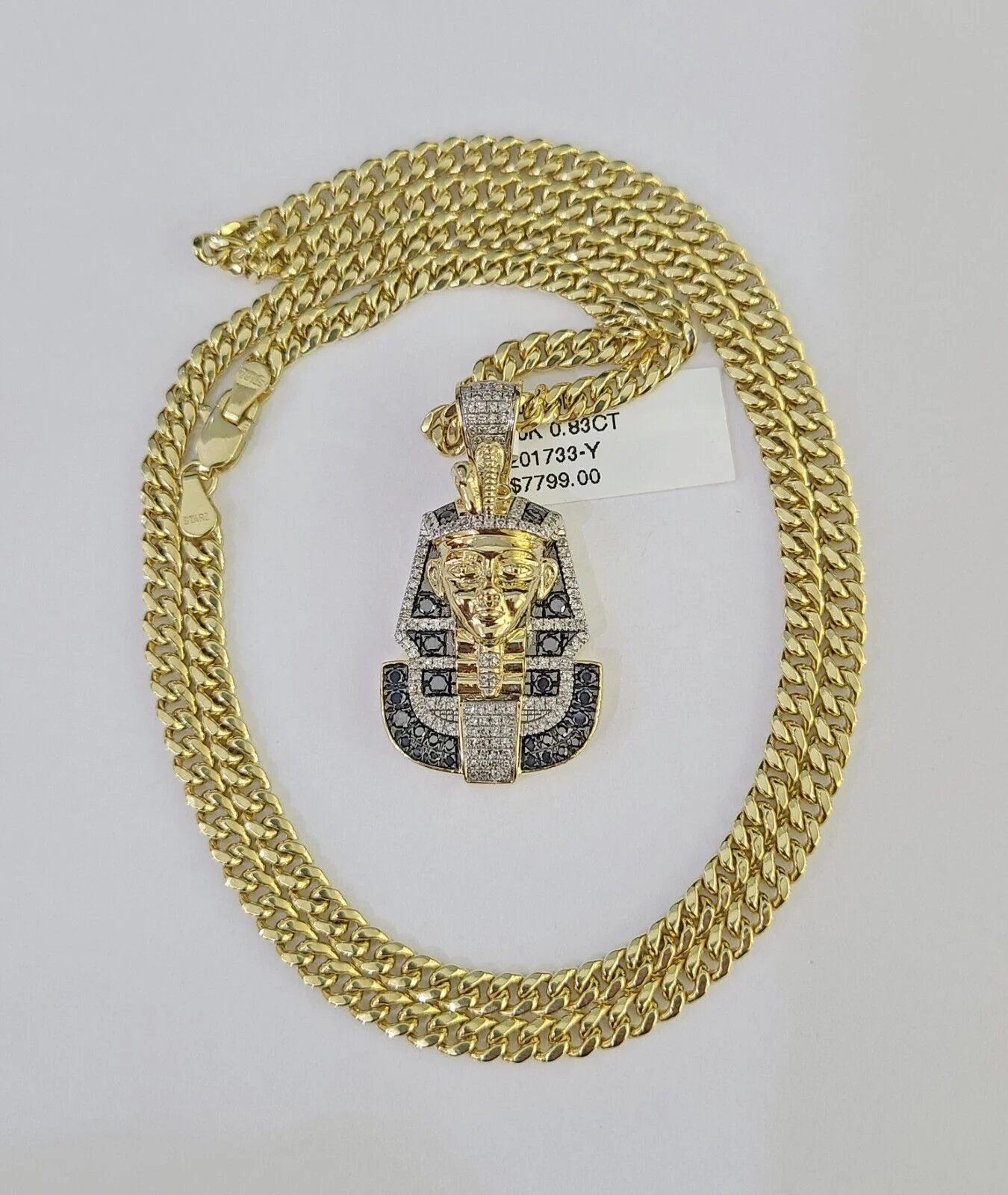 10k Miami Cuban Chain Pharaoh Charm Set 4.5mm 20"-28" Necklace Pendant Gold - Image 3