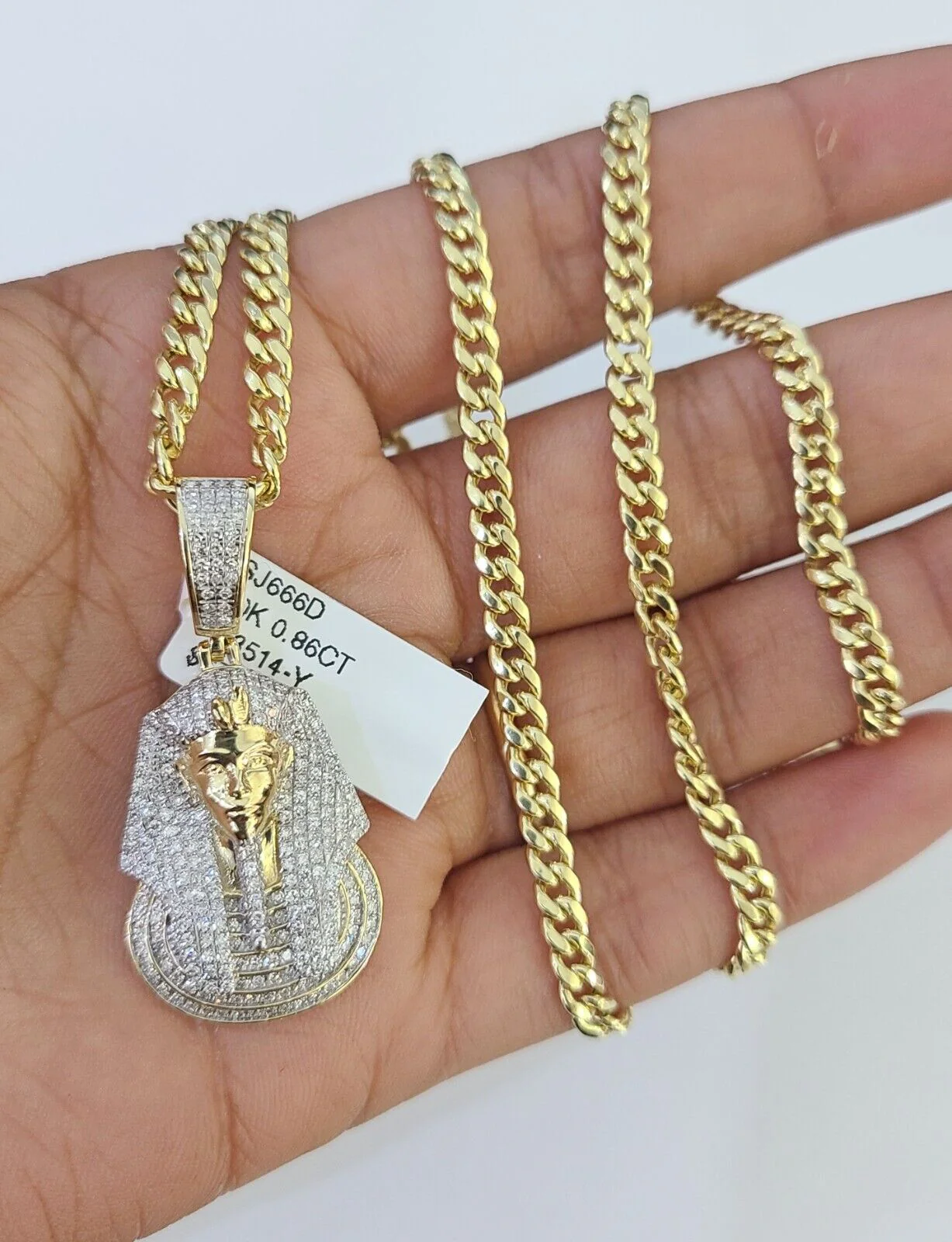10k Miami Cuban Chain Pharaoh Charm Set 4.5mm 20"-28" Necklace Pendant Gold - Image 2