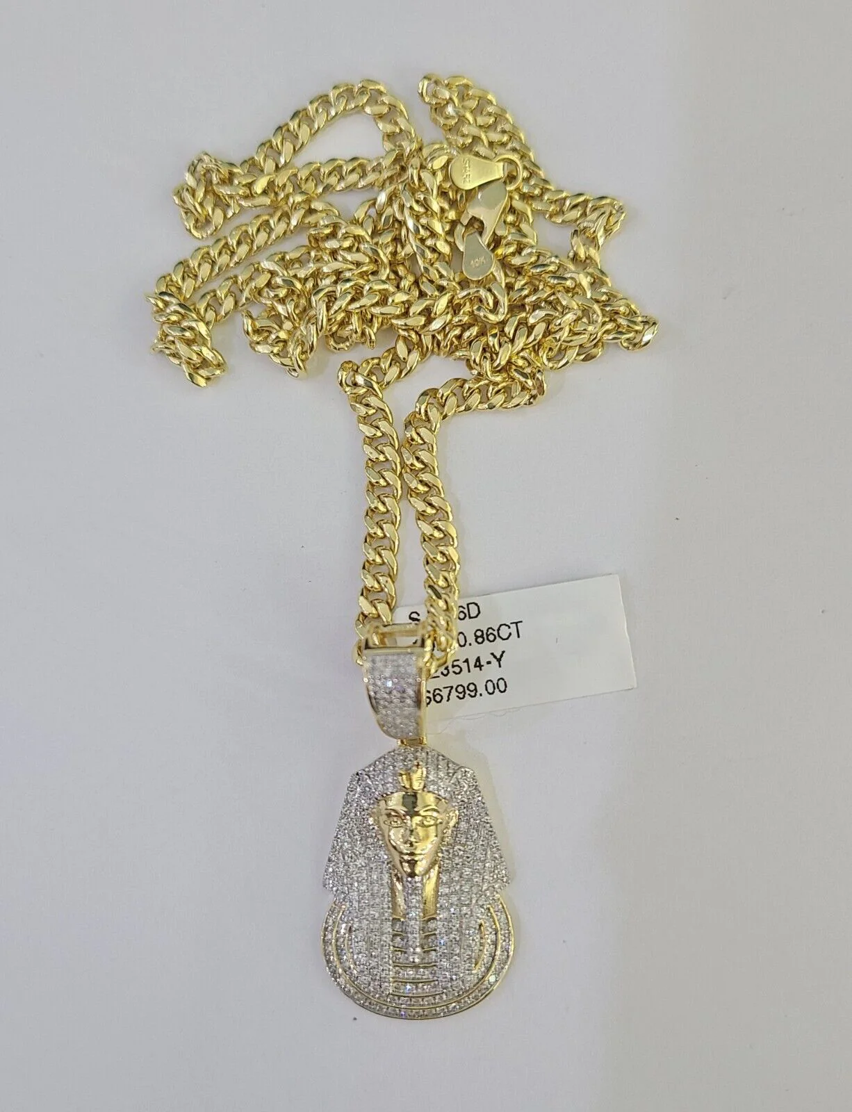 10k Miami Cuban Chain Pharaoh Charm Set 4.5mm 20"-28" Necklace Pendant Gold - Image 3
