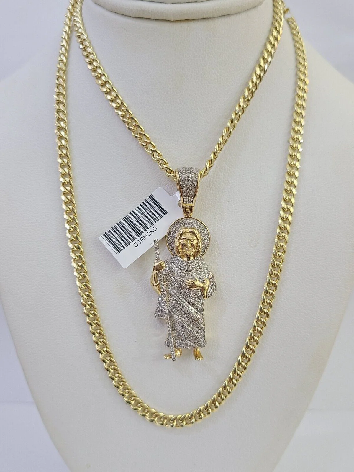 10k Miami Cuban Chain Saint Jude Charm Diamond Set 4.5mm 20"-28" Necklace Gold - Image 2