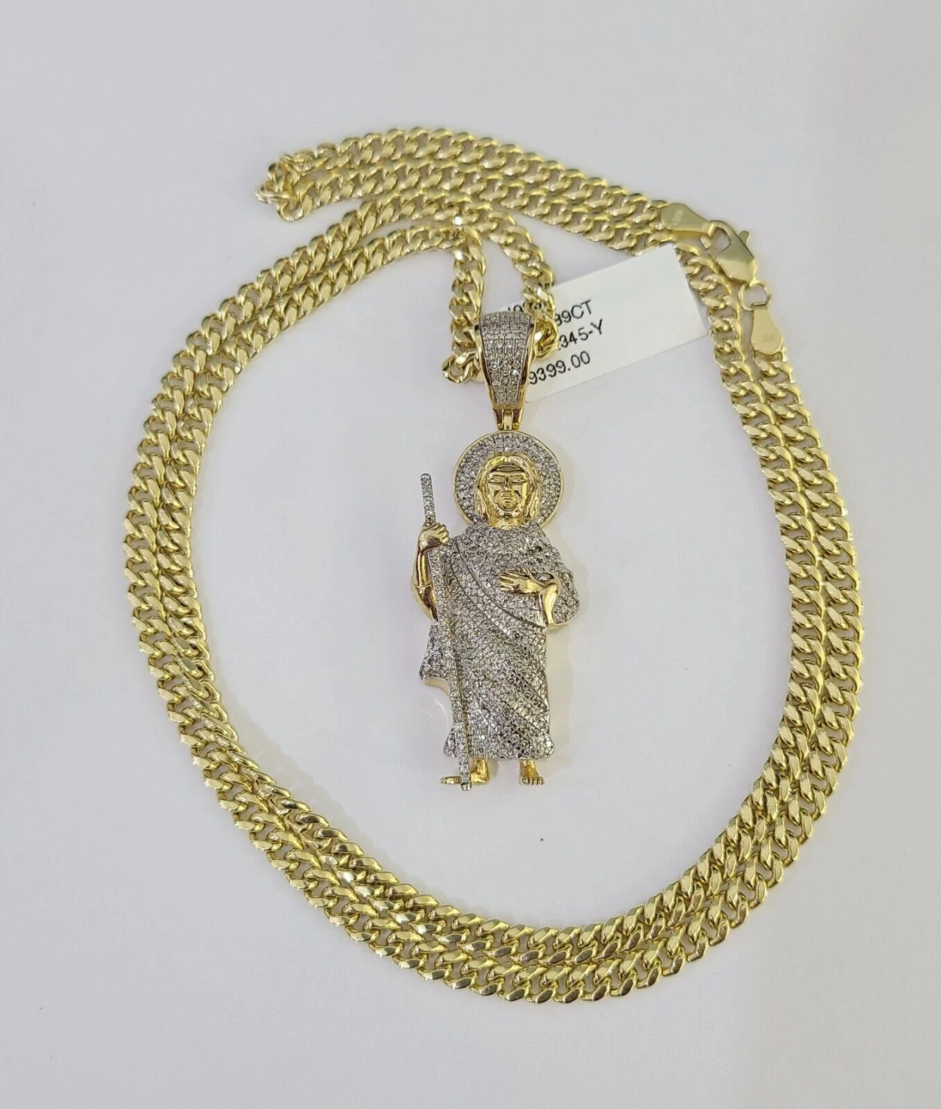 10k Miami Cuban Chain Saint Jude Charm Diamond Set 4.5mm 20"-28" Necklace Gold - Image 3
