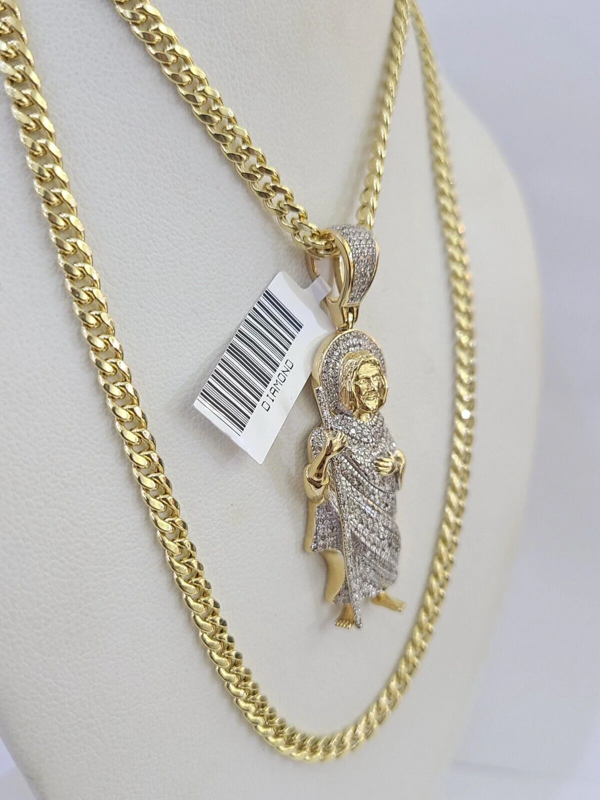 10k Miami Cuban Chain Saint Jude Charm Diamond Set 4.5mm 20"-28" Necklace Gold - Image 4