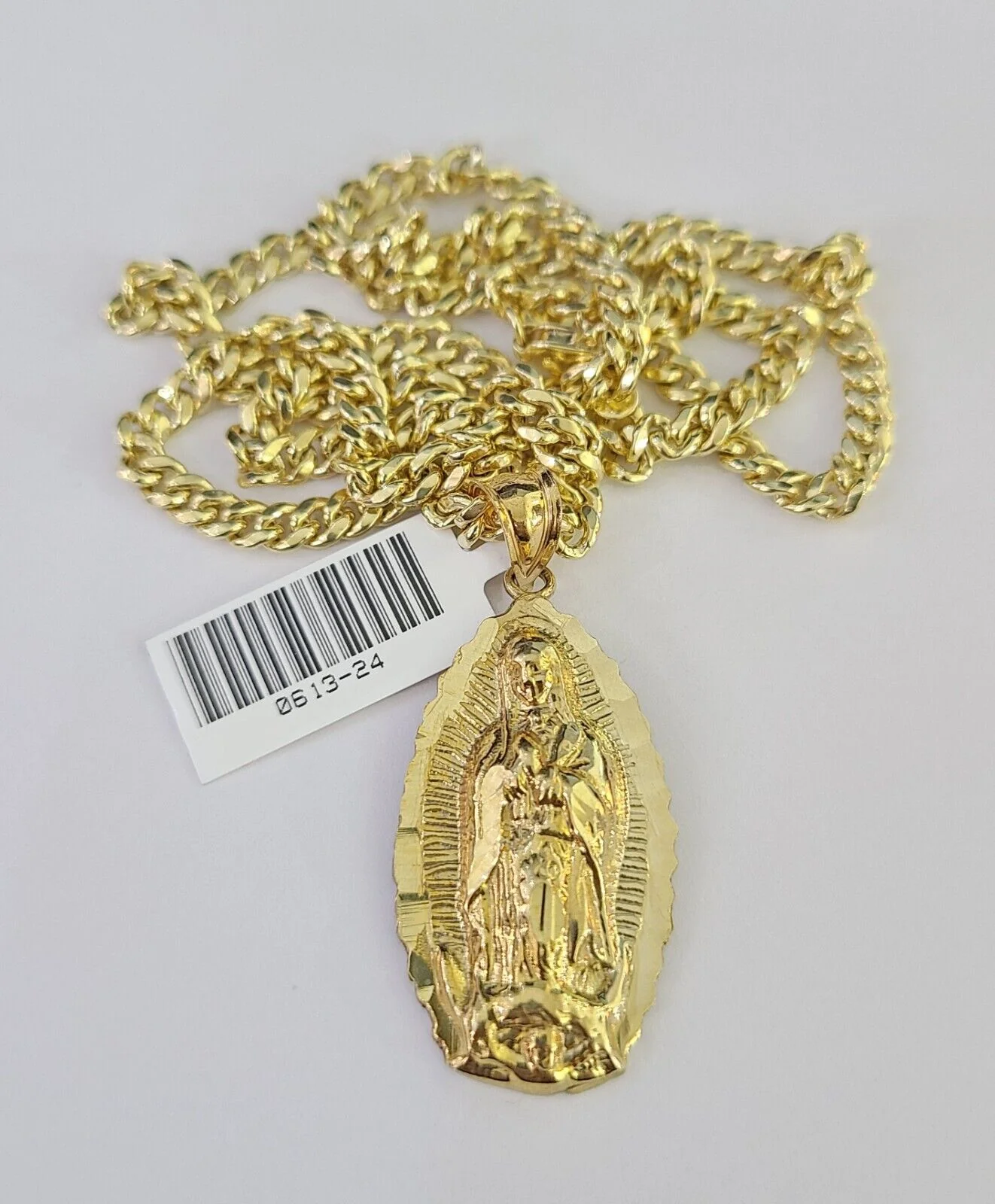 10k Miami Cuban Chain Virgin Mary Charm Set 4mm 18"-28" Necklace Yellow Gold - Image 3