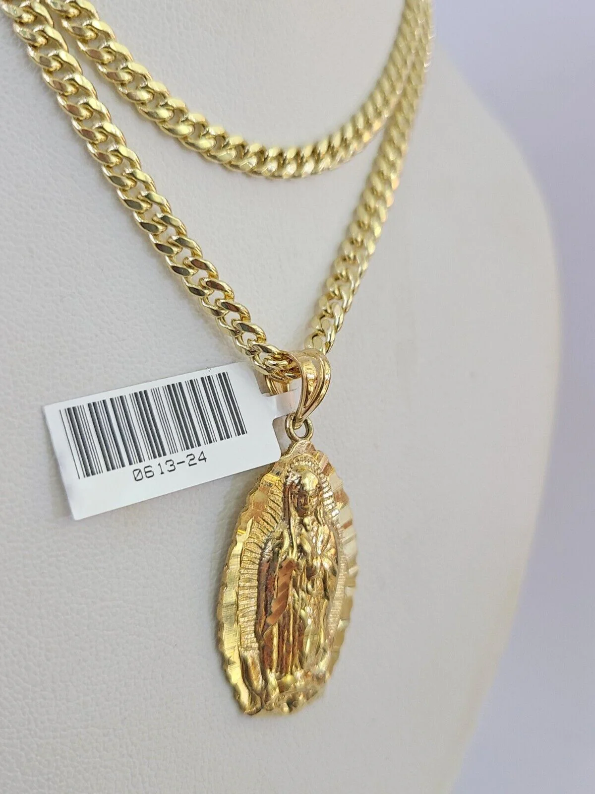 10k Miami Cuban Chain Virgin Mary Charm Set 4mm 18"-28" Necklace Yellow Gold - Image 5