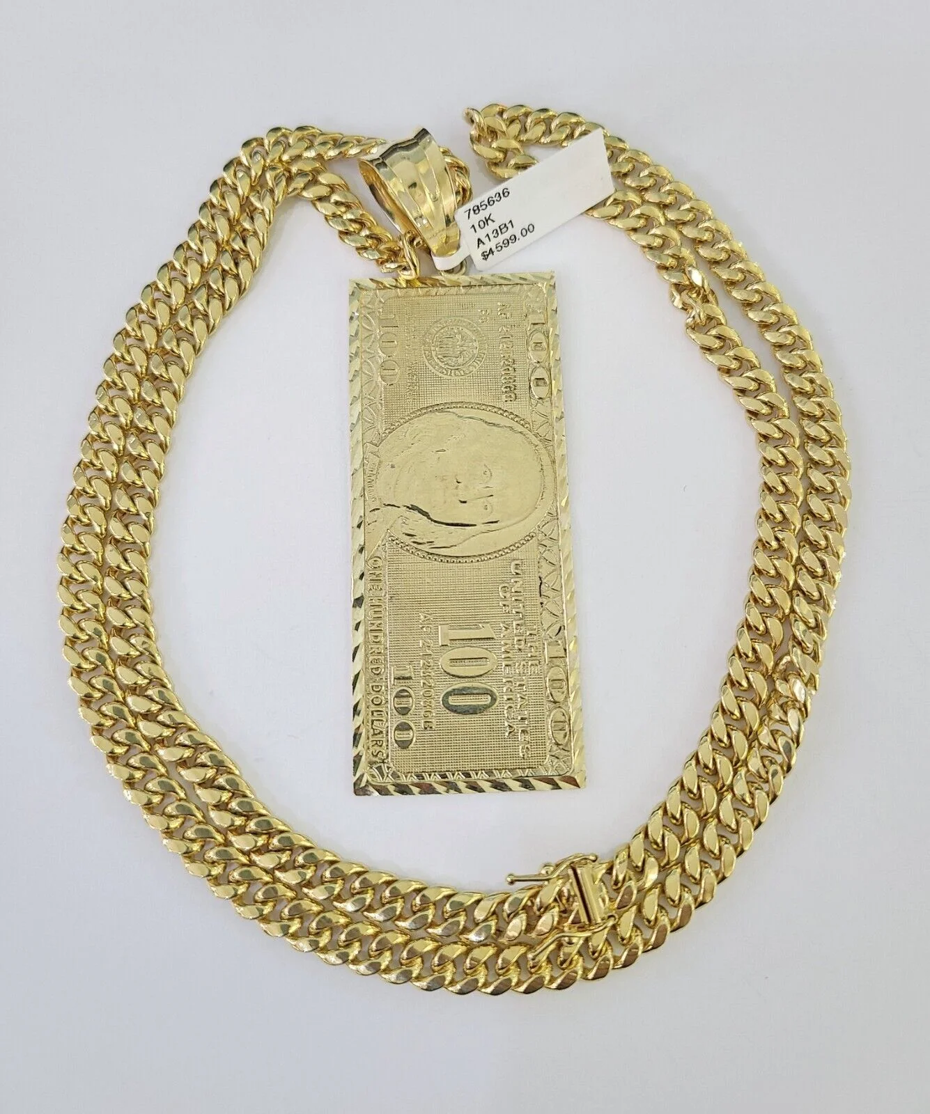 10K Miami Cuban Link Chain 100 Dollar Bill Pendent Charm 6mm 20"-30" Necklace - Image 3