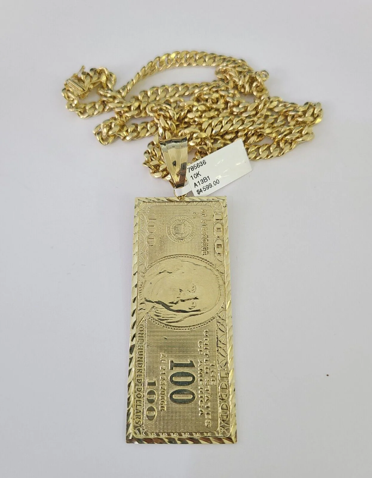 10K Miami Cuban Link Chain 100 Dollar Bill Pendent Charm 6mm 20"-30" Necklace - Image 4